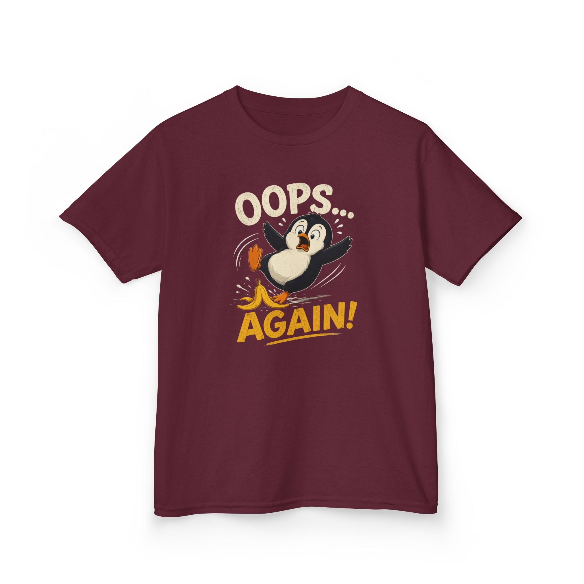 Kids Tee Cute Penguin "Oops... Again!" Funny Graphic T-Shirt