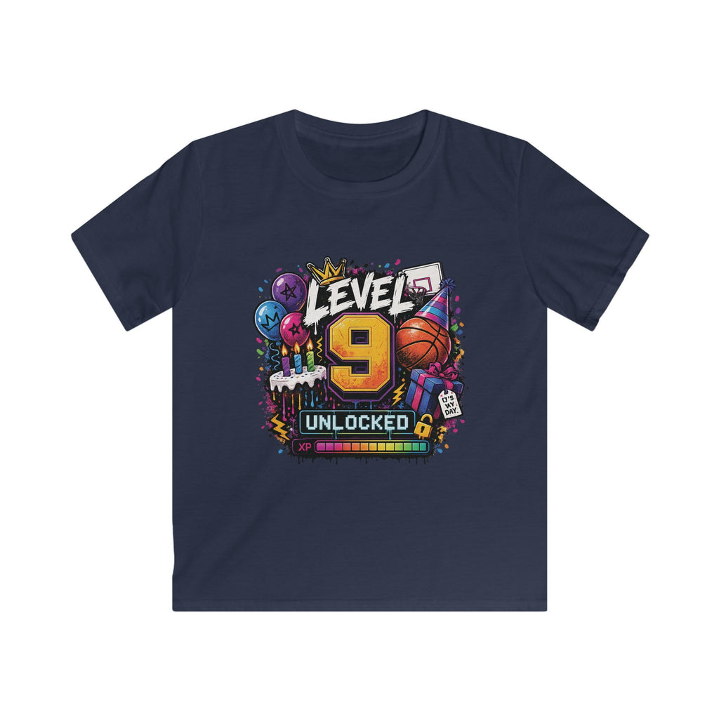Kids "Level 9 Unlocked" Birthday T‑Shirt Basketball & Party Gamer Tee