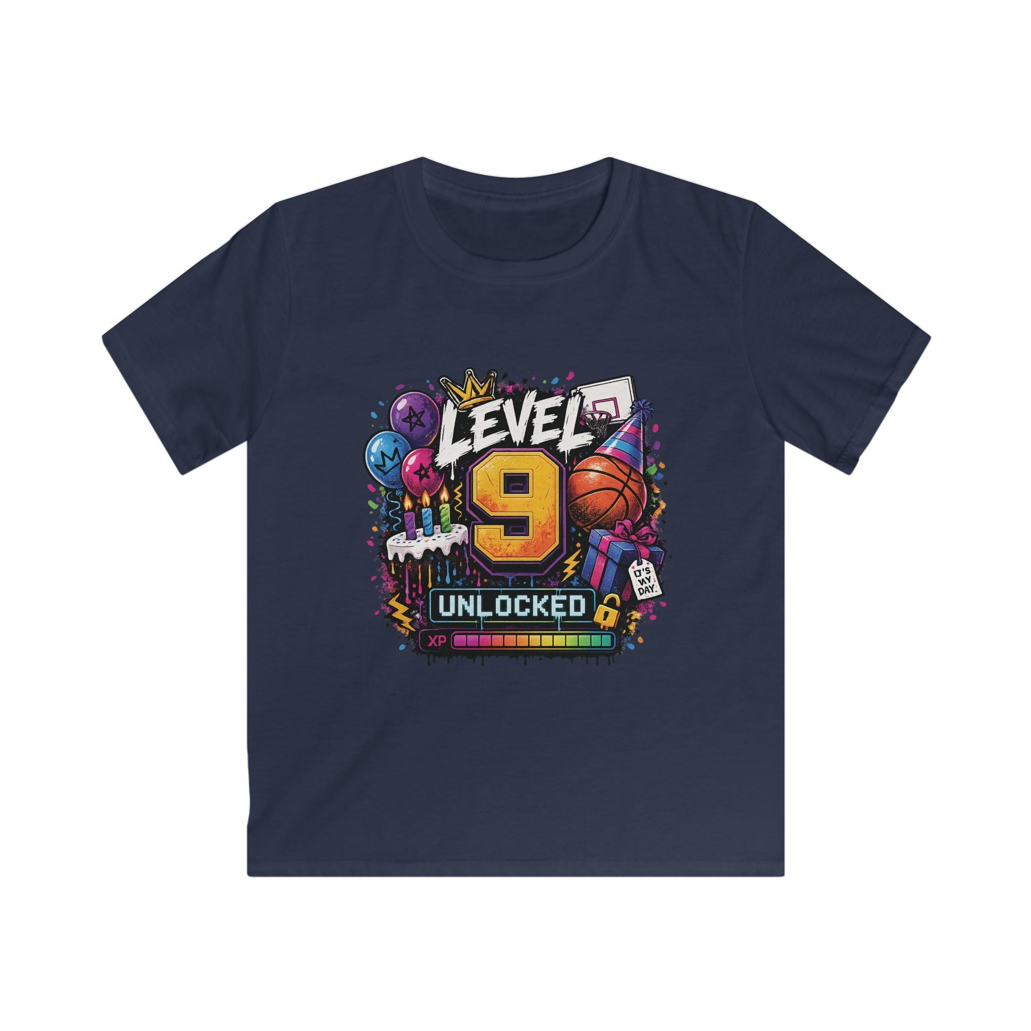 Kids "Level 9 Unlocked" Birthday T‑Shirt Basketball & Party Gamer Tee