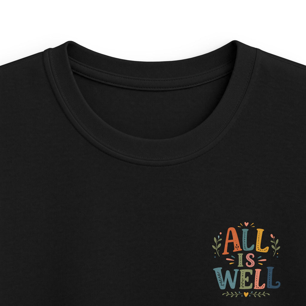 Kids Tee "All Is Well" Rainbow Pocket Motivational Graphic T-Shirt