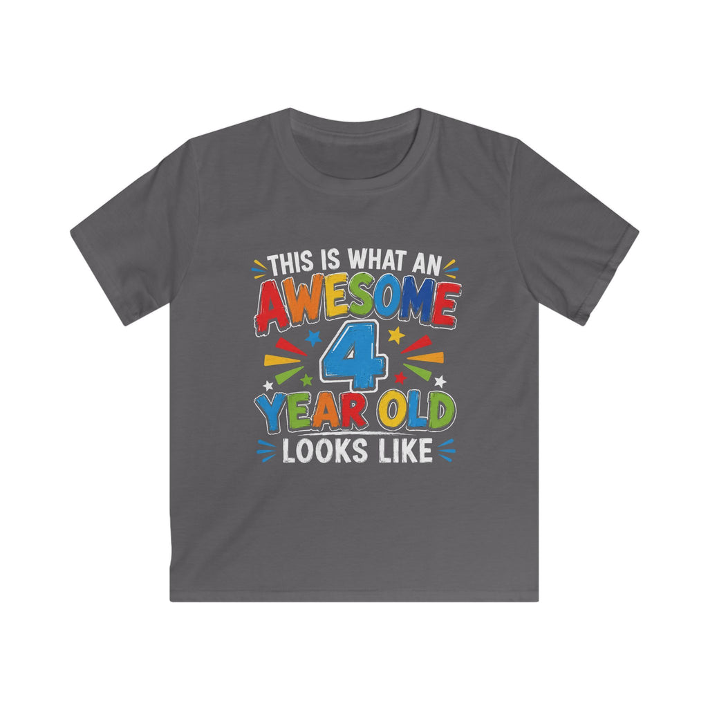 "This Is What An Awesome 4 Year Old Looks Like" Kids Birthday T-Shirt