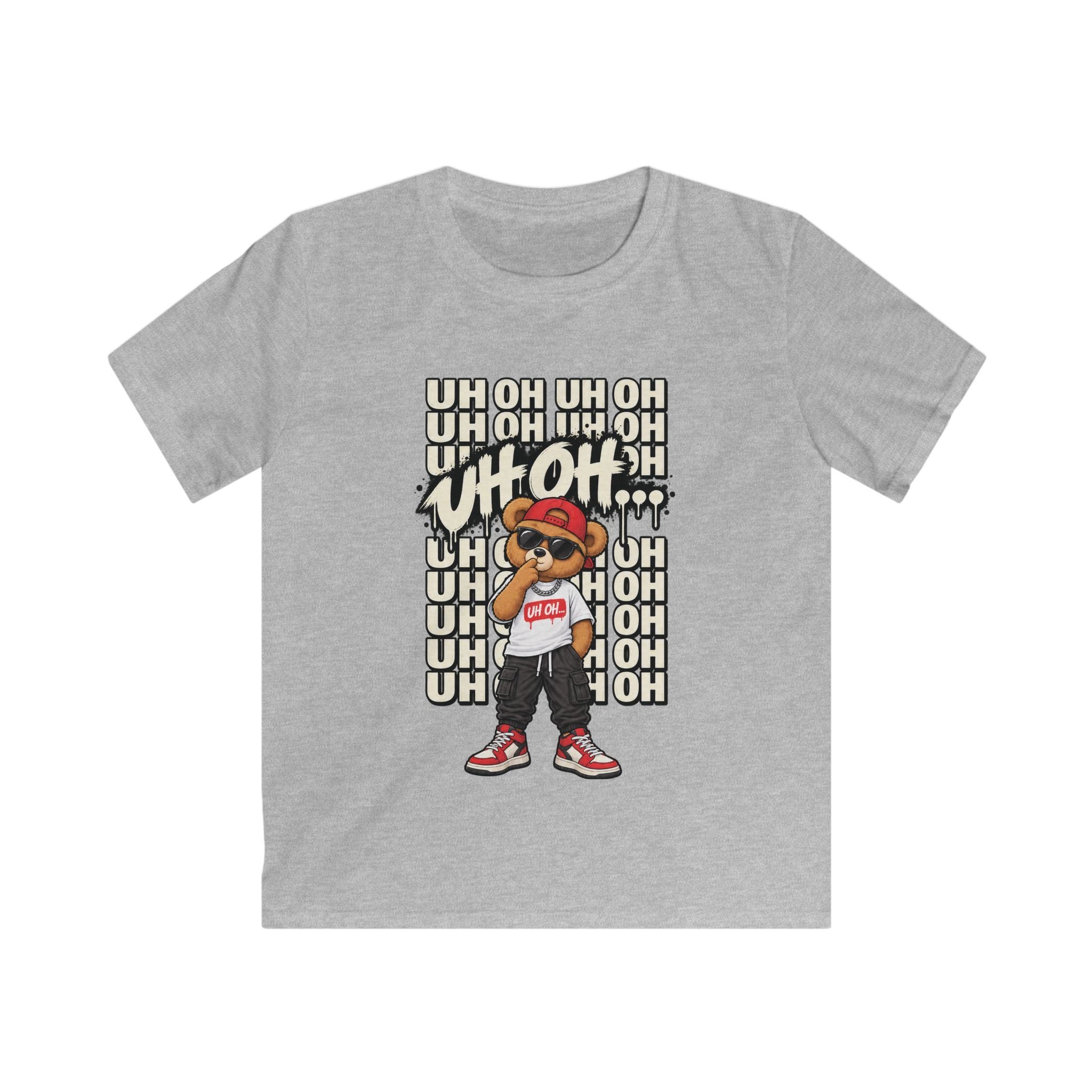 Kids Bear Graphic Tee "Uh Oh" Streetwear Hip-Hop Shirt