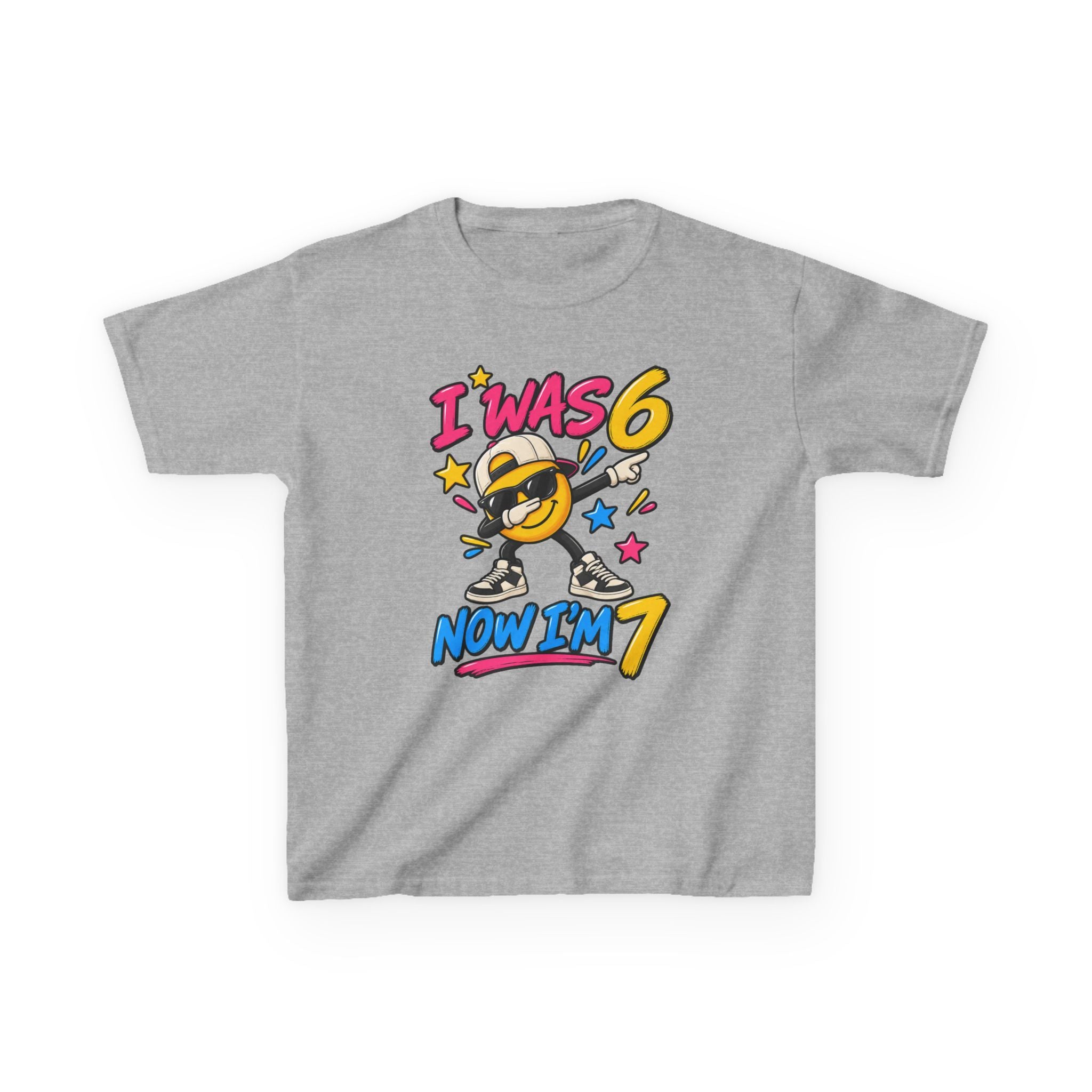 Kids 7th Birthday T‑Shirt "I Was 6 Now I'm 7" Cool Emoji Design