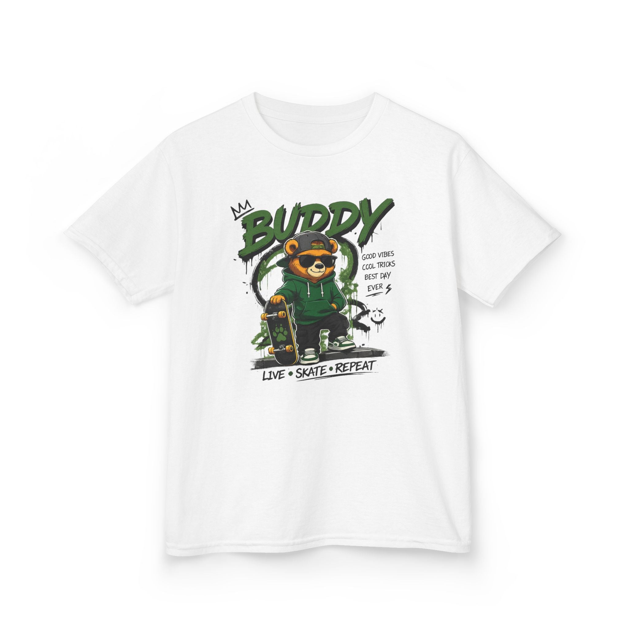 Kids Skateboard Tee "Buddy" Graphic Live • Skate • Repeat Boys and Girls Graphic Tee