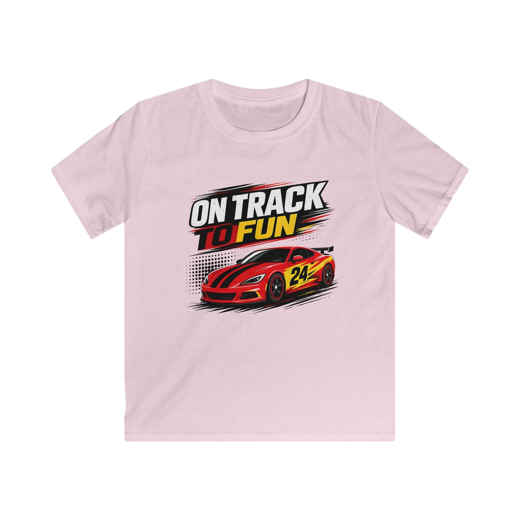 Kids Racing Tee "On Track to Fun" Red Race Car Shirt for Boys and Girls