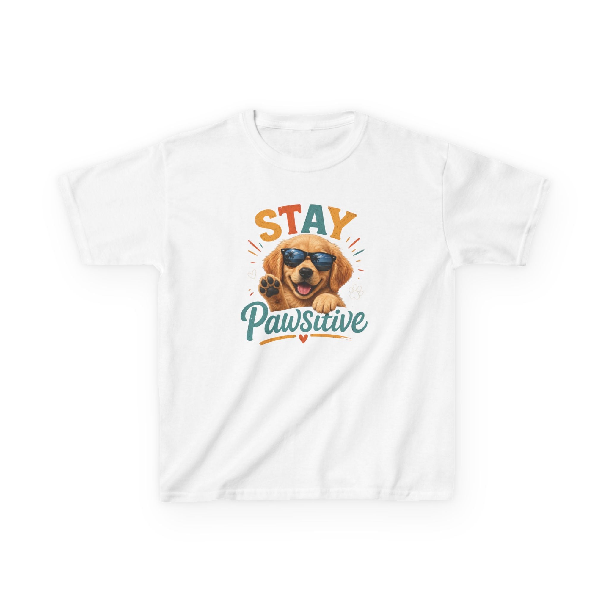 Kids T-Shirt "Stay Pawsitive" Cool Dog Cute Graphic Tee for Boys & Girls