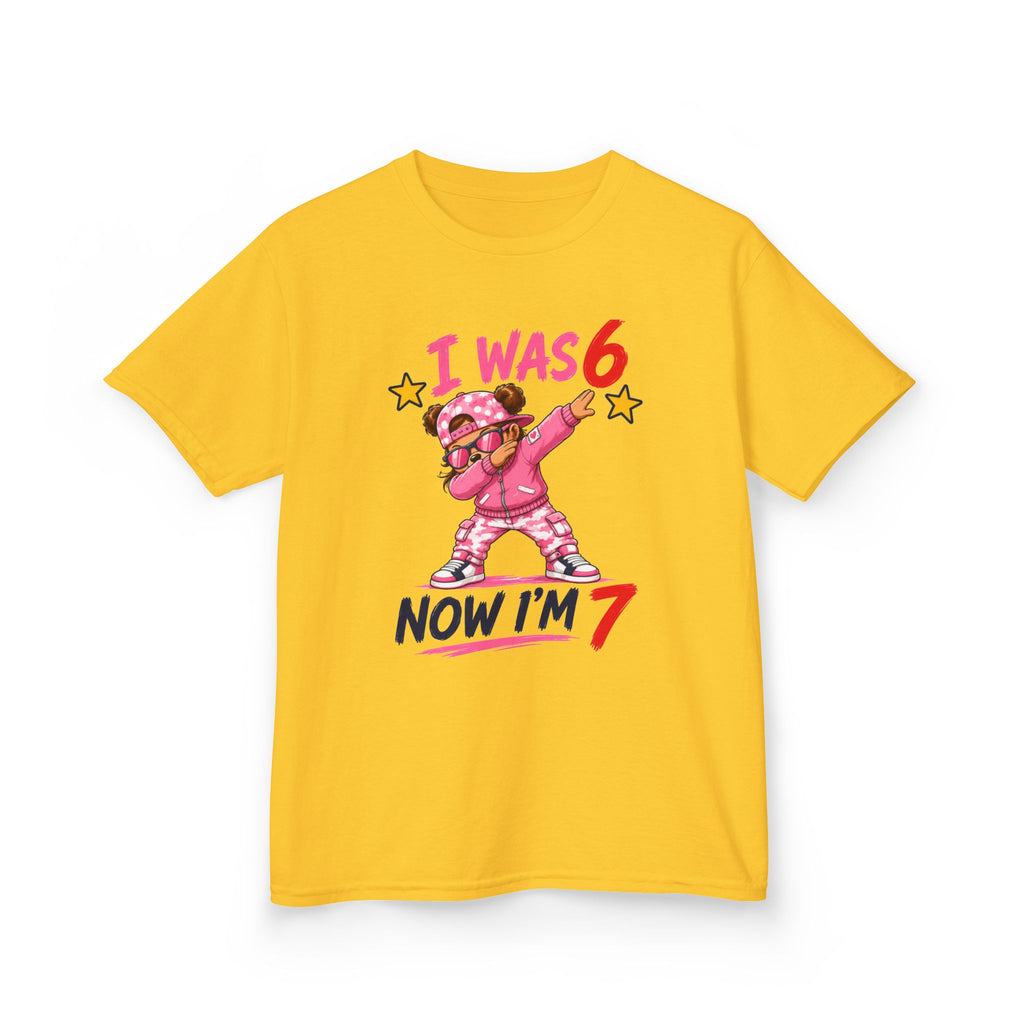 Kids Birthday T‑Shirt “I Was 6 Now I’m 7” Dab Dance Cute Pink