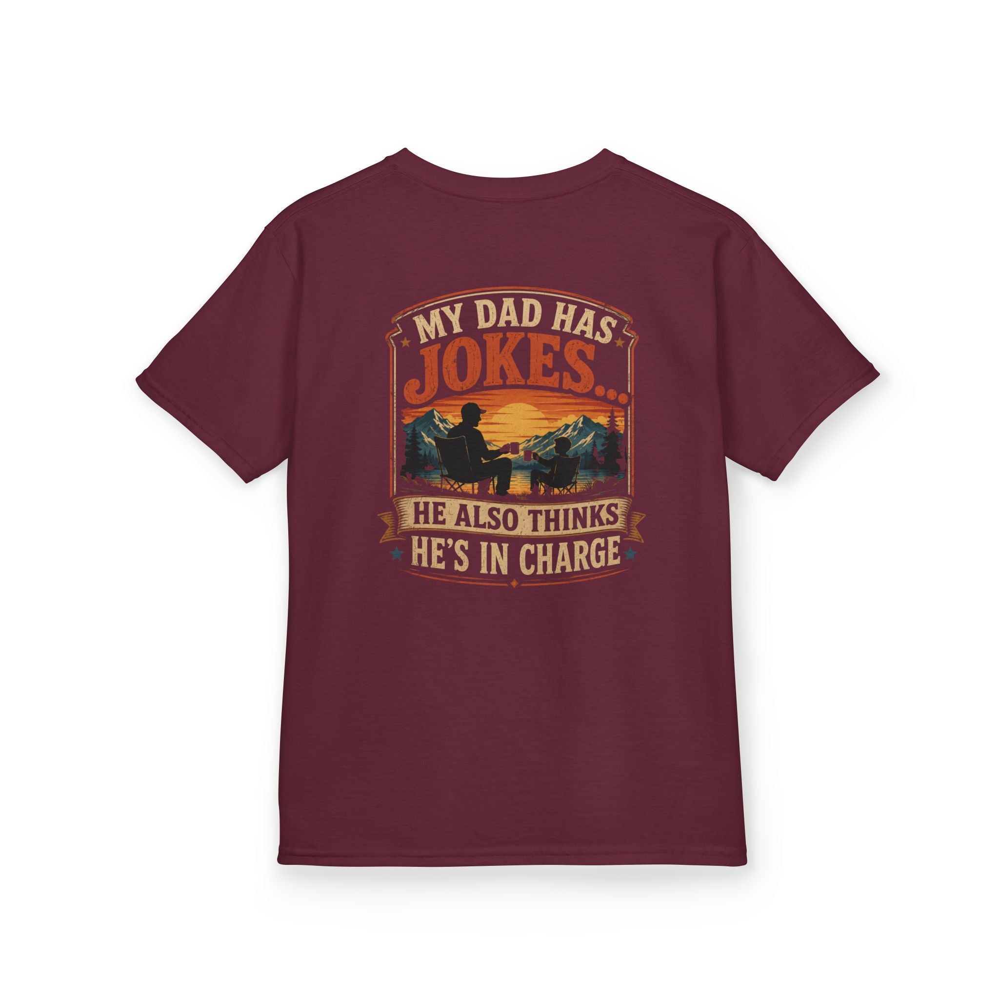 Kids Tee “My Dad Has Jokes… He Also Thinks He’s In Charge” Family Father’s Day Shirt