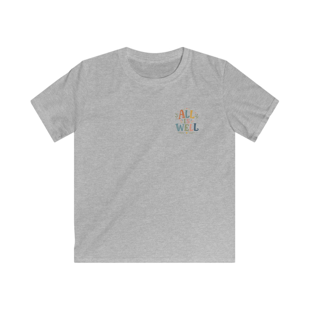 Kids Tee "All Is Well" Rainbow Pocket Motivational Graphic T-Shirt