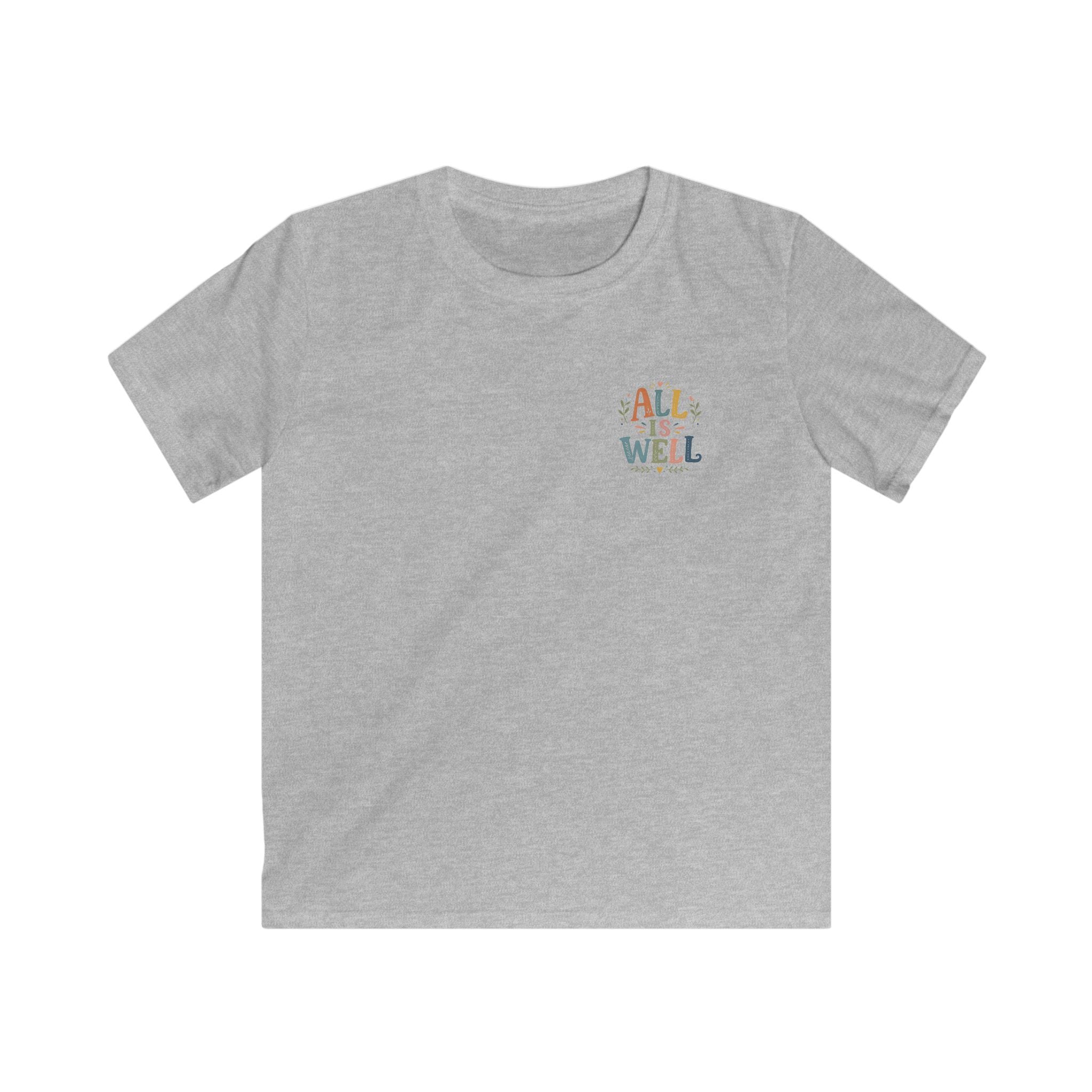 Kids Tee "All Is Well" Rainbow Pocket Motivational Graphic T-Shirt