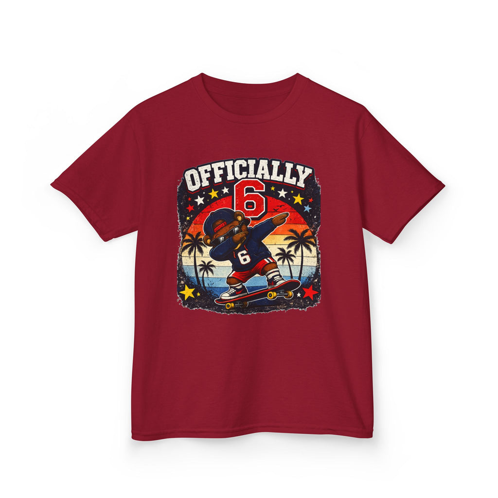 Kids Tee  "Officially 6" Skateboard Birthday Shirt with Palm Sunset