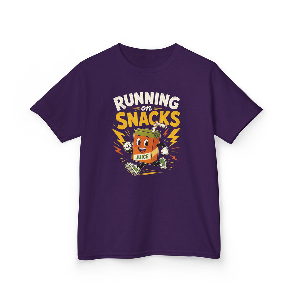 Funny Kids T-Shirt "Running on Snacks" Cartoon Juice Box Tee