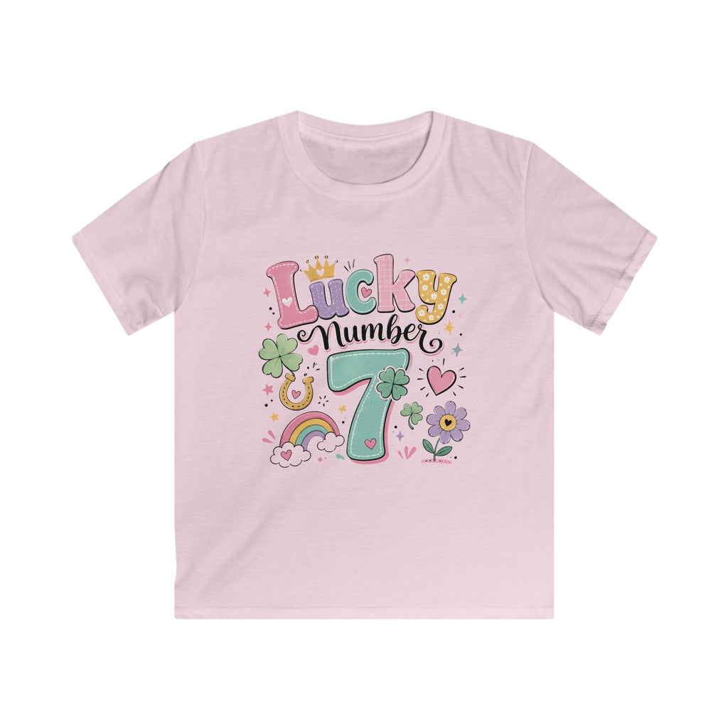 Girls "Lucky Number 7" T-Shirt Cute St. Patrick's Day Rainbow & Clover Tee