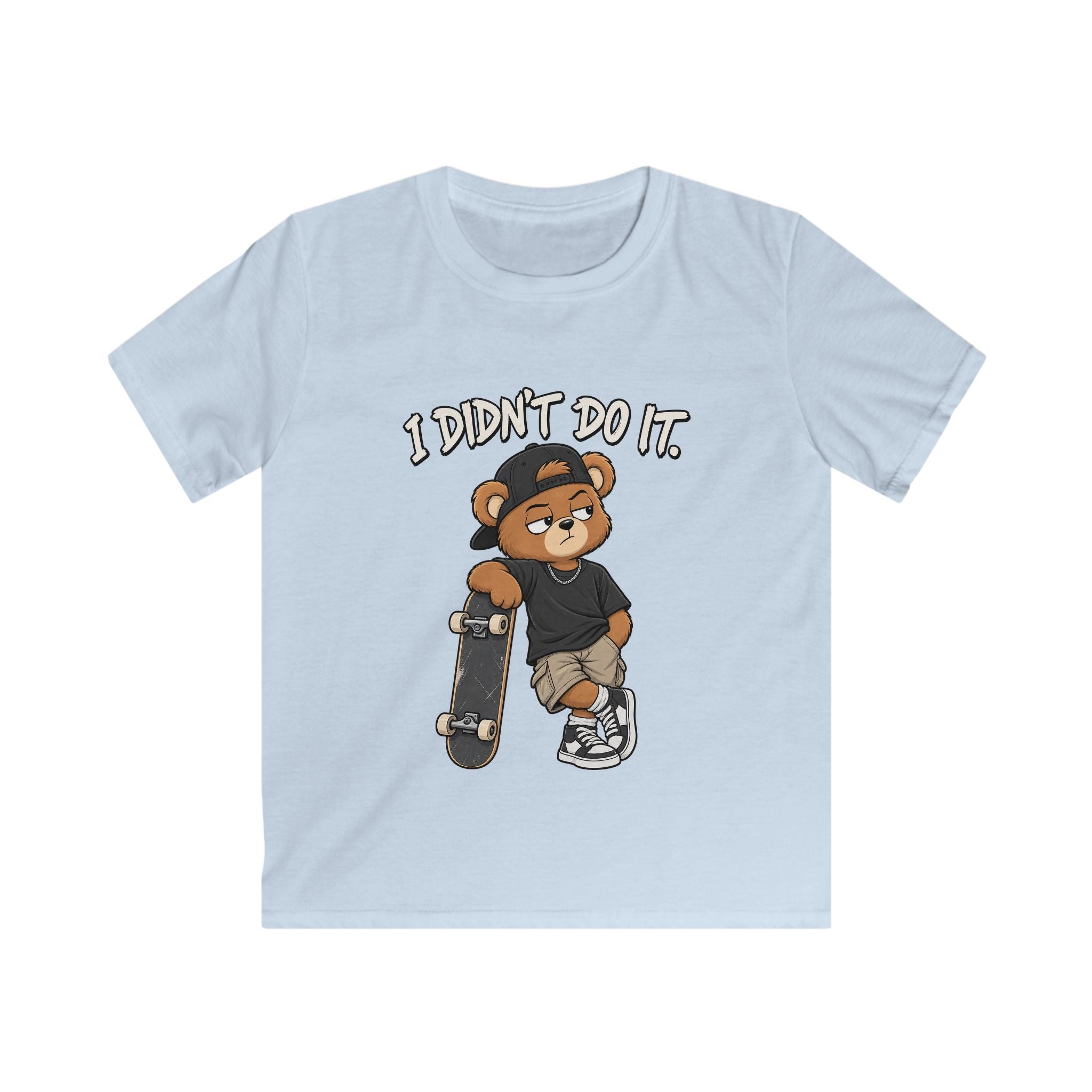 Kids Skateboard Tee "I Didn't Do It" Bear Funny Graphic Shirt