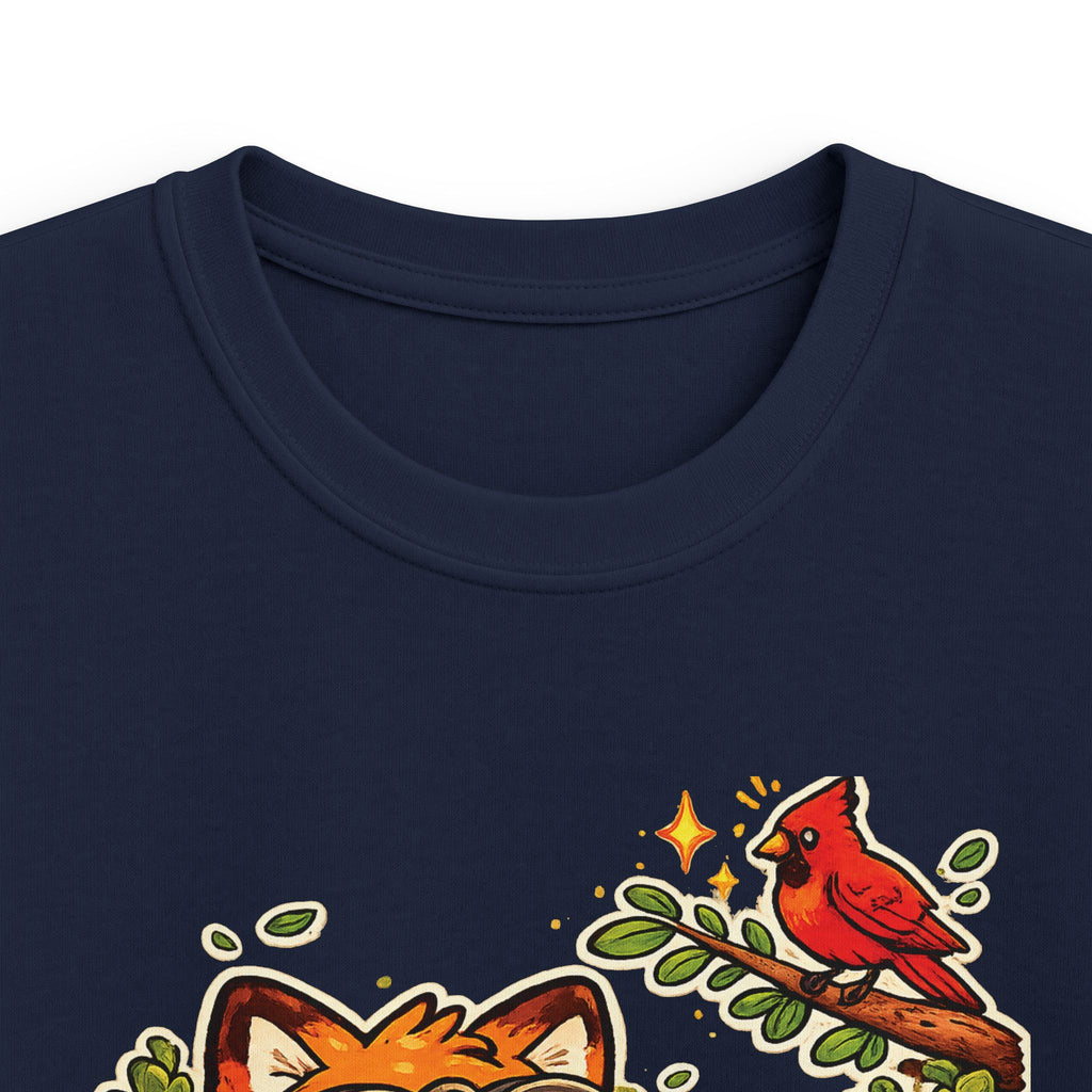 Kids Funny Tee "Always Curious" Fox & Cardinal Graphic design t-shirt