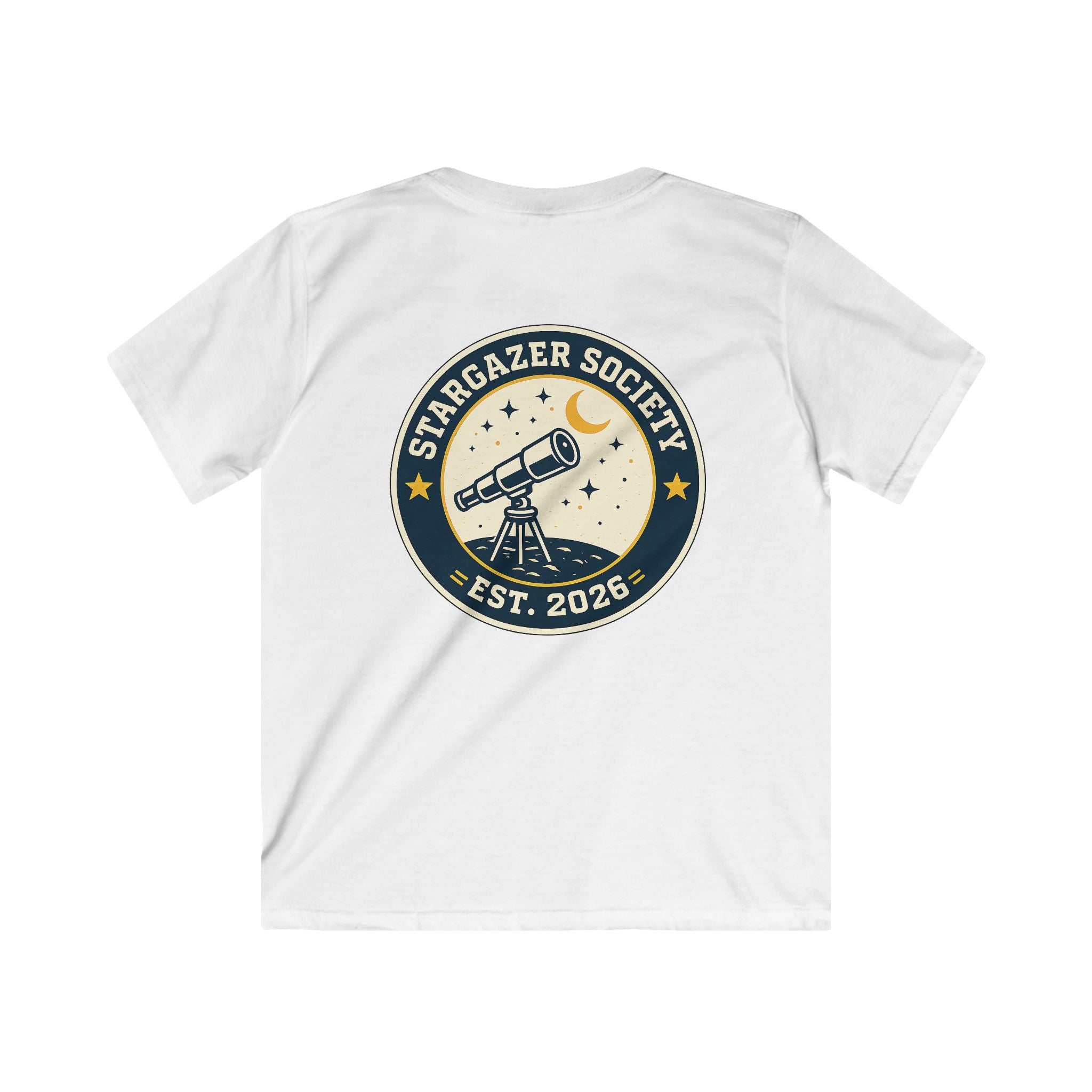 "Stargazer Society" Kids Tee Telescope 'Est. 2026' For Boys & Girls