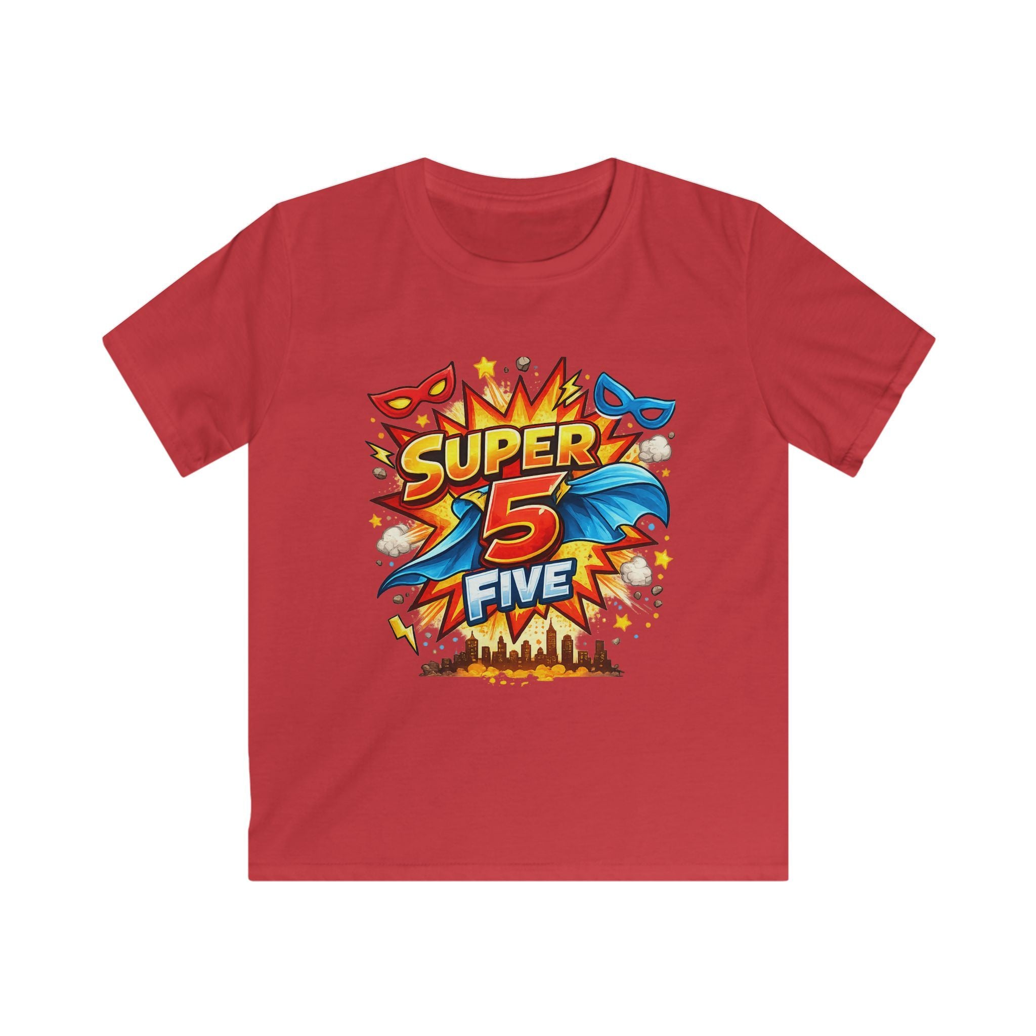 "Super 5 Five" Kids T-Shirt Colorful Superhero Birthday Tee