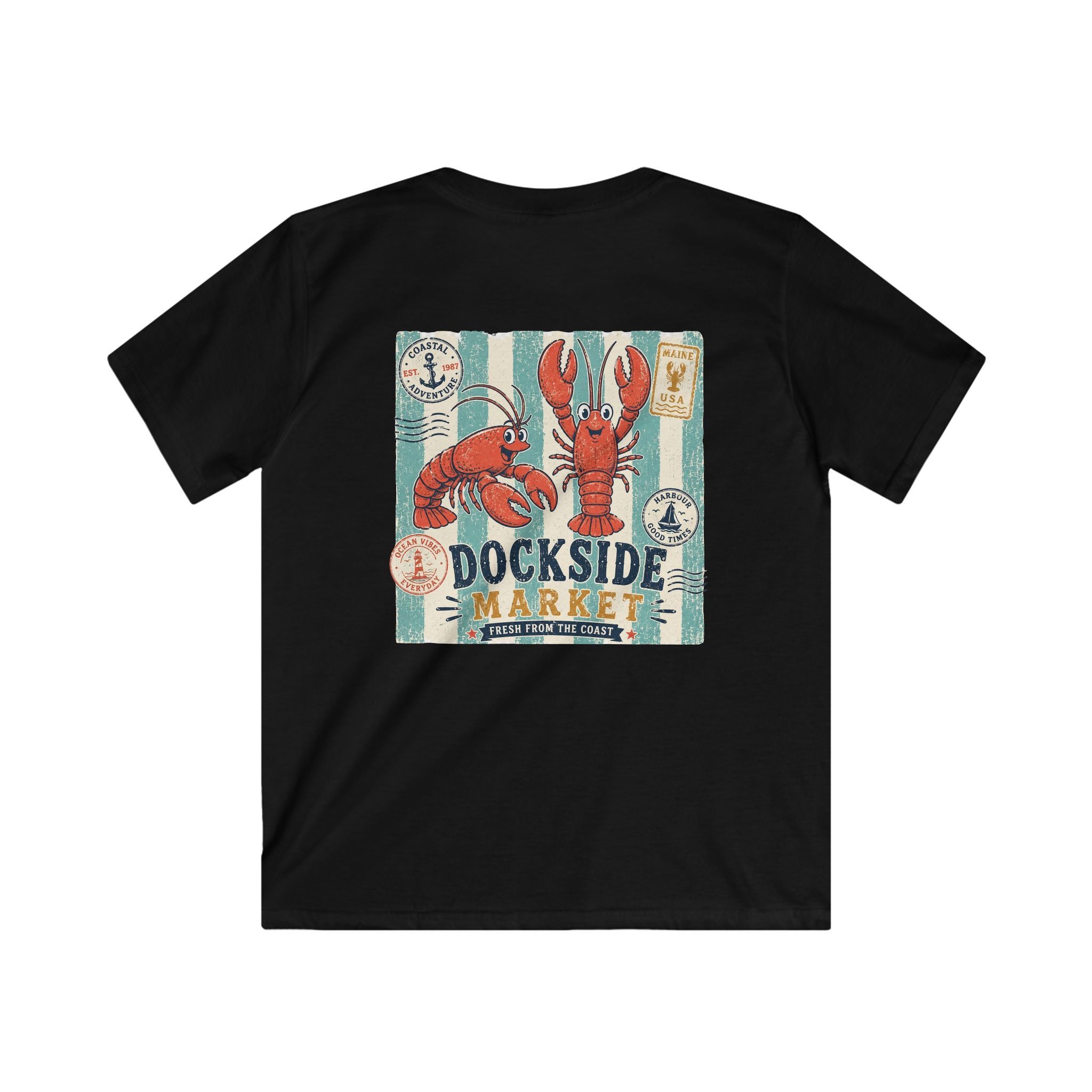 "Dockside Market" Kids Tee Retro Lobster Beach Graphic T-Shirt