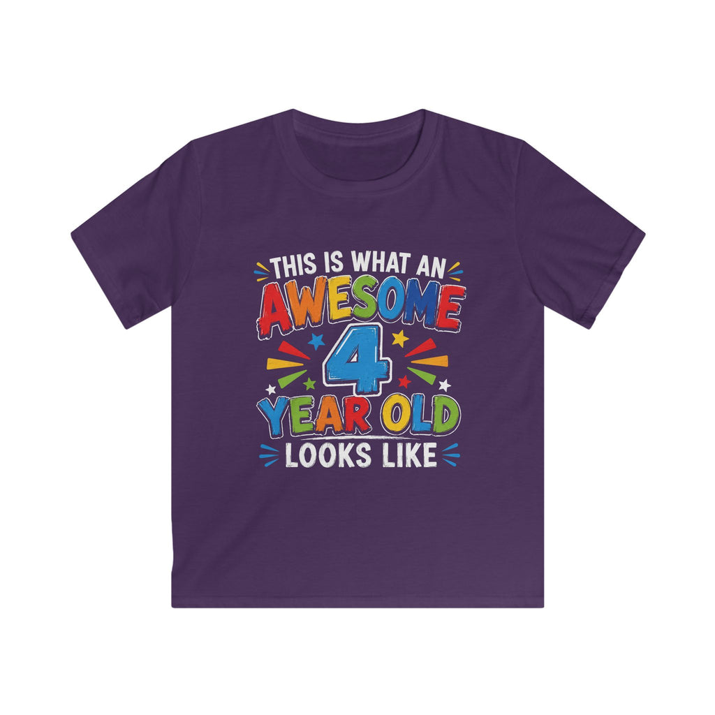 "This Is What An Awesome 4 Year Old Looks Like" Kids Birthday T-Shirt
