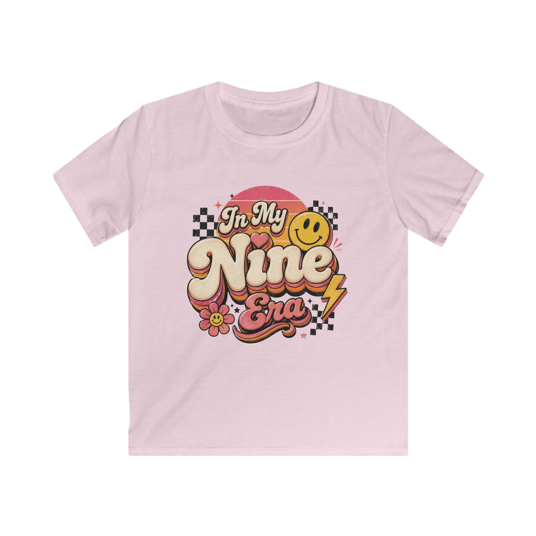 Kids Birthday Tee "In My Nine Era" Retro Smile Graphic