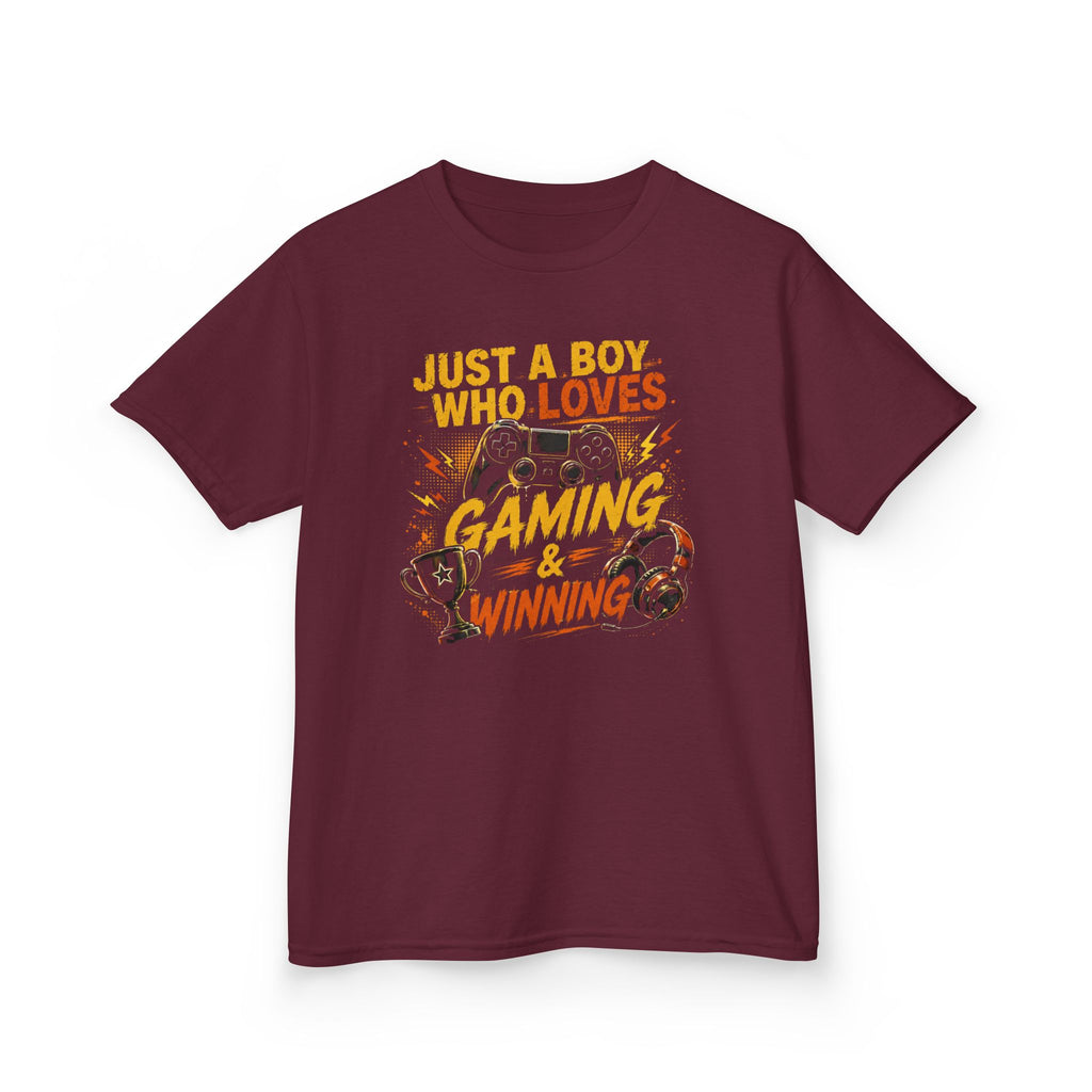 Just a Boy Who Loves Gaming & Winning Graphic kids Gamer T-Shirt Design