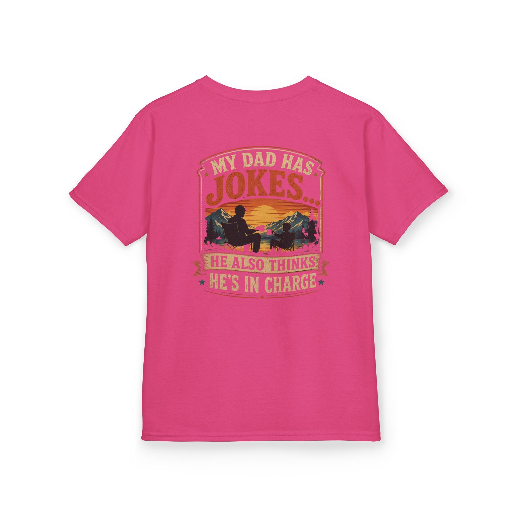Kids Tee “My Dad Has Jokes… He Also Thinks He’s In Charge” Family Father’s Day Shirt