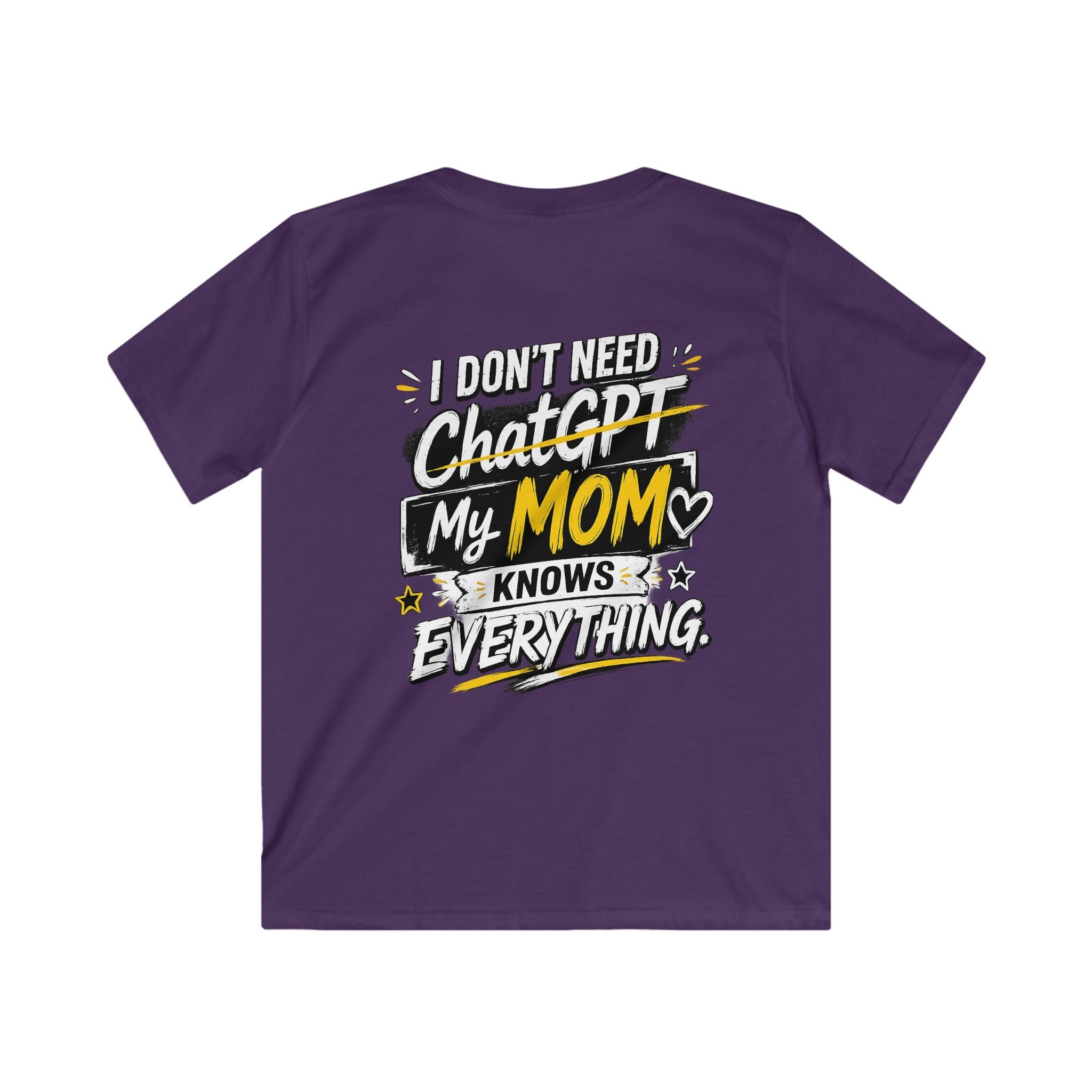 "I Don’t Need ChatGPT, My Mom Knows Everything" Back Graphic Kids Tee