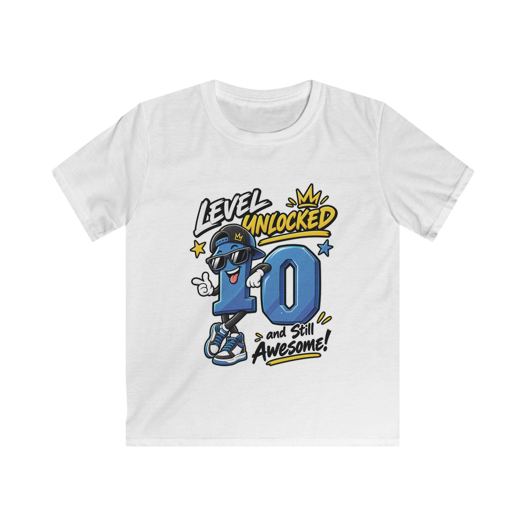 Kids 10th Birthday T-Shirt "Level Unlocked 10 and Still Awesome"