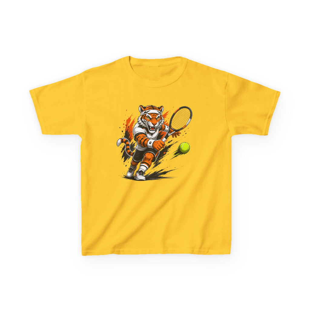Tennis Tiger T-Shirt | Fierce Tiger Tennis Player Graphic | Kids Tennis Tee | Youth Tennis Sports Shirt | Tennis Lover Gift