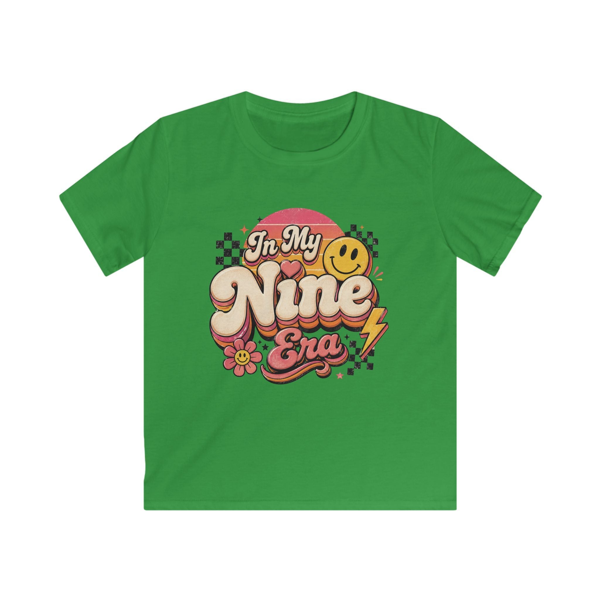 Kids Birthday Tee "In My Nine Era" Retro Smile Graphic