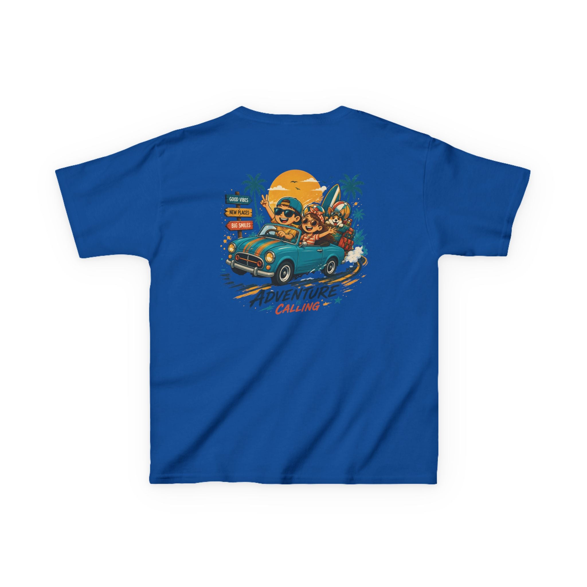 Boys Tee "Adventure Calling" Vintage Tropical Car & Sunset Graphic