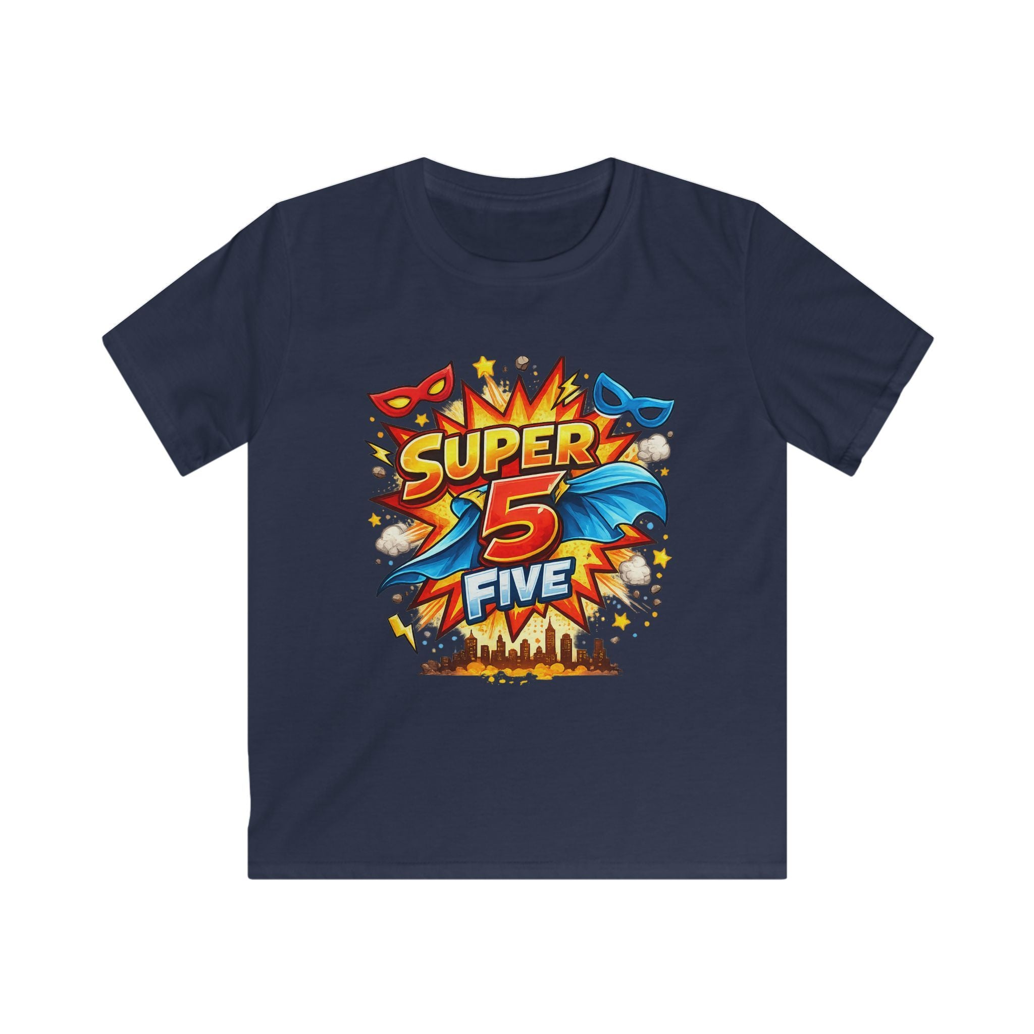 "Super 5 Five" Kids T-Shirt Colorful Superhero Birthday Tee