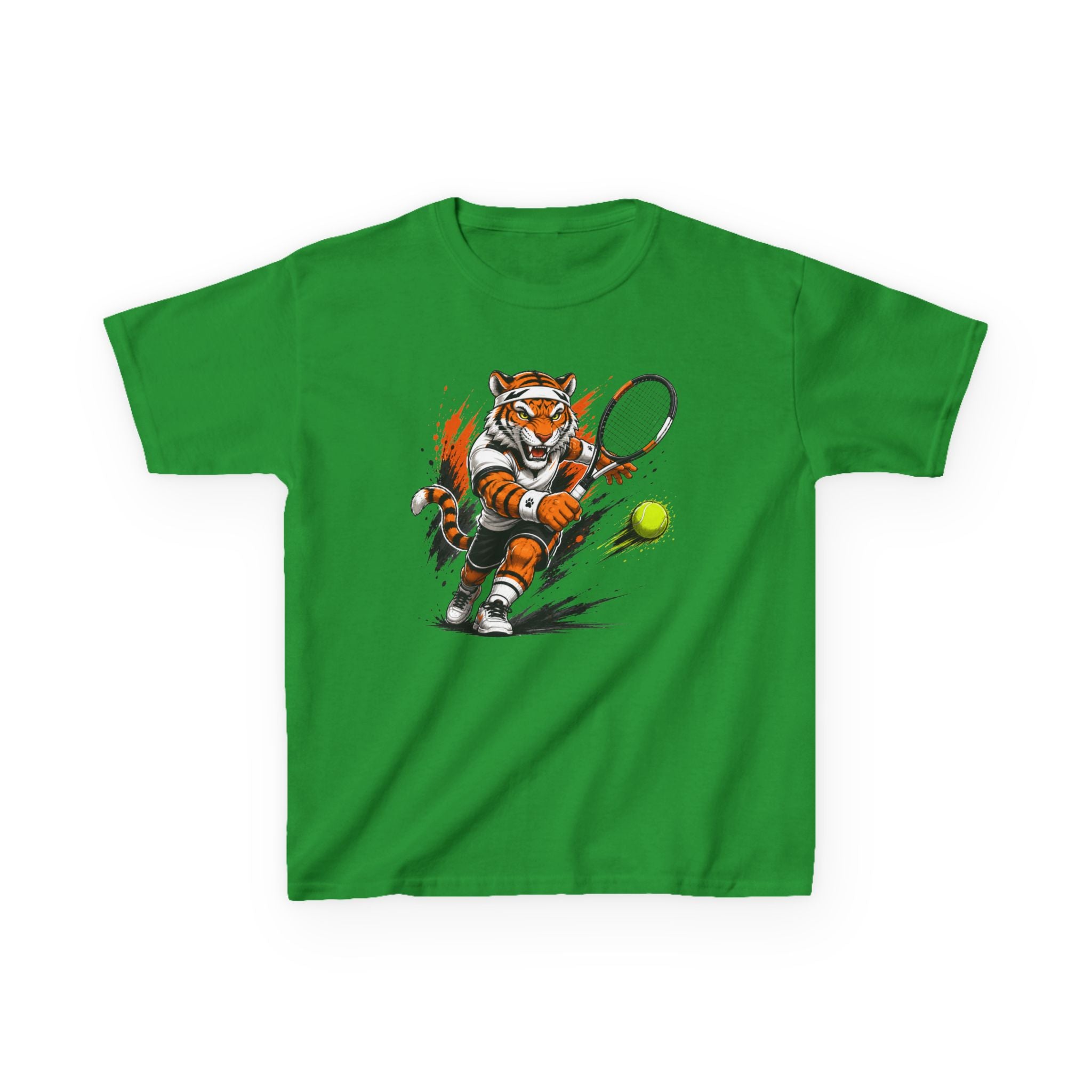Tennis Tiger T-Shirt | Fierce Tiger Tennis Player Graphic | Kids Tennis Tee | Youth Tennis Sports Shirt | Tennis Lover Gift