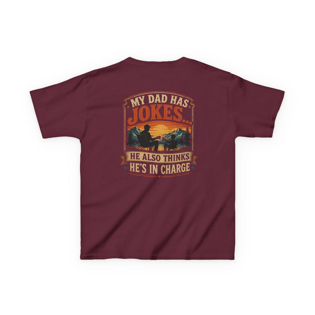 Kids Tee “My Dad Has Jokes… He Also Thinks He’s In Charge” Family Father’s Day Shirt