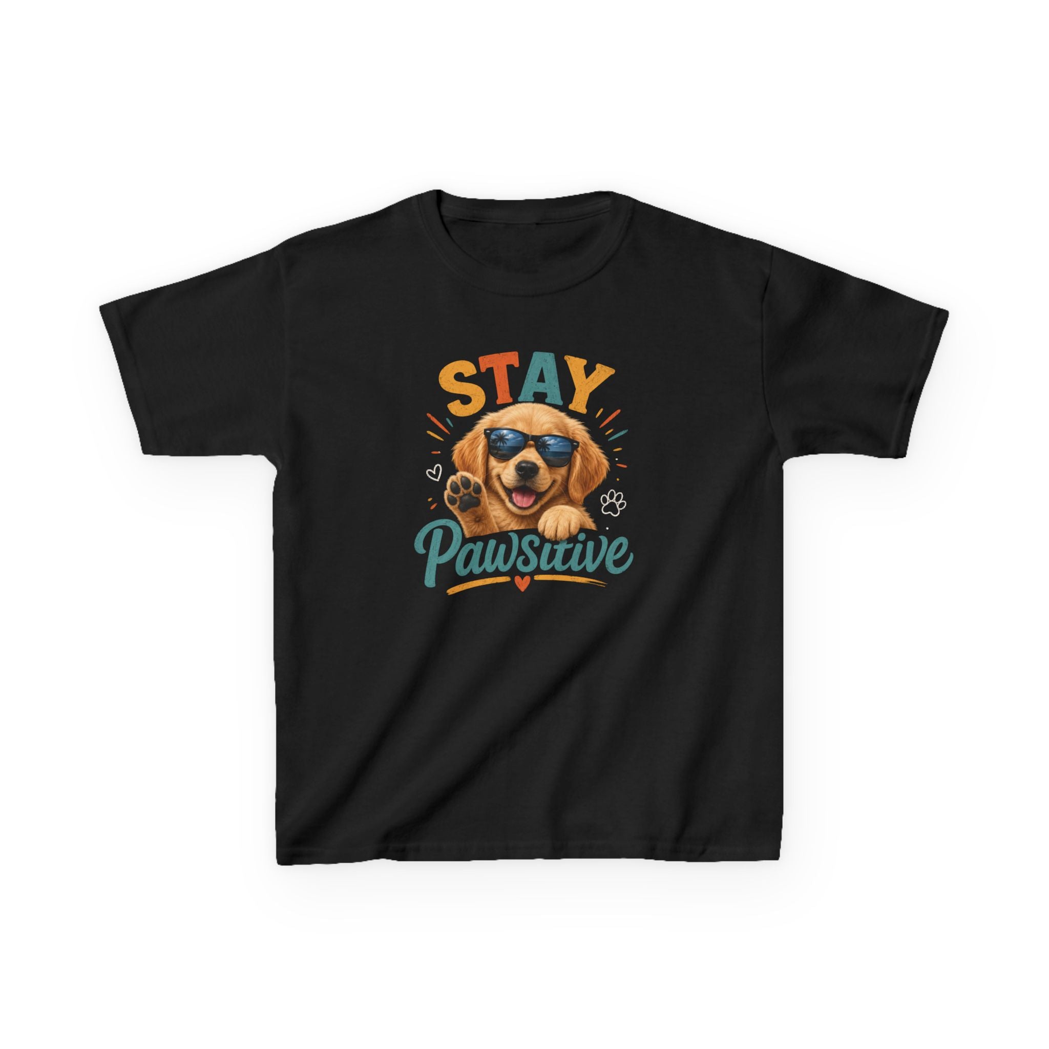 Kids T-Shirt "Stay Pawsitive" Cool Dog Cute Graphic Tee for Boys & Girls