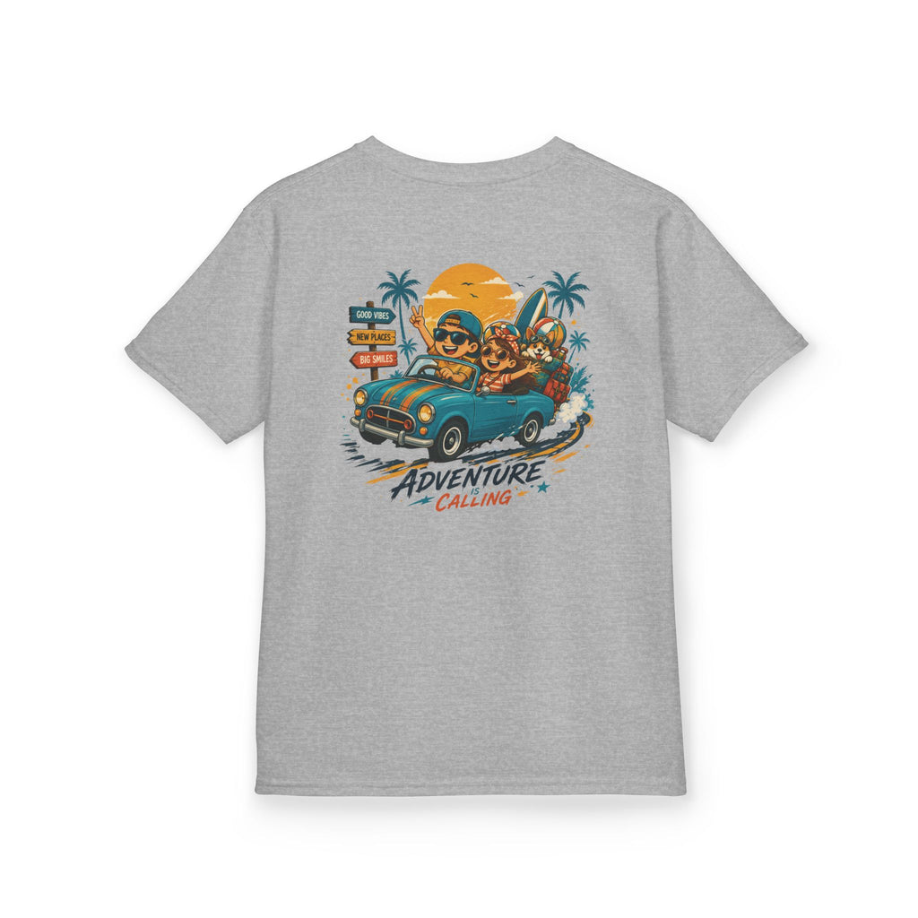 Boys Tee "Adventure Calling" Vintage Tropical Car & Sunset Graphic