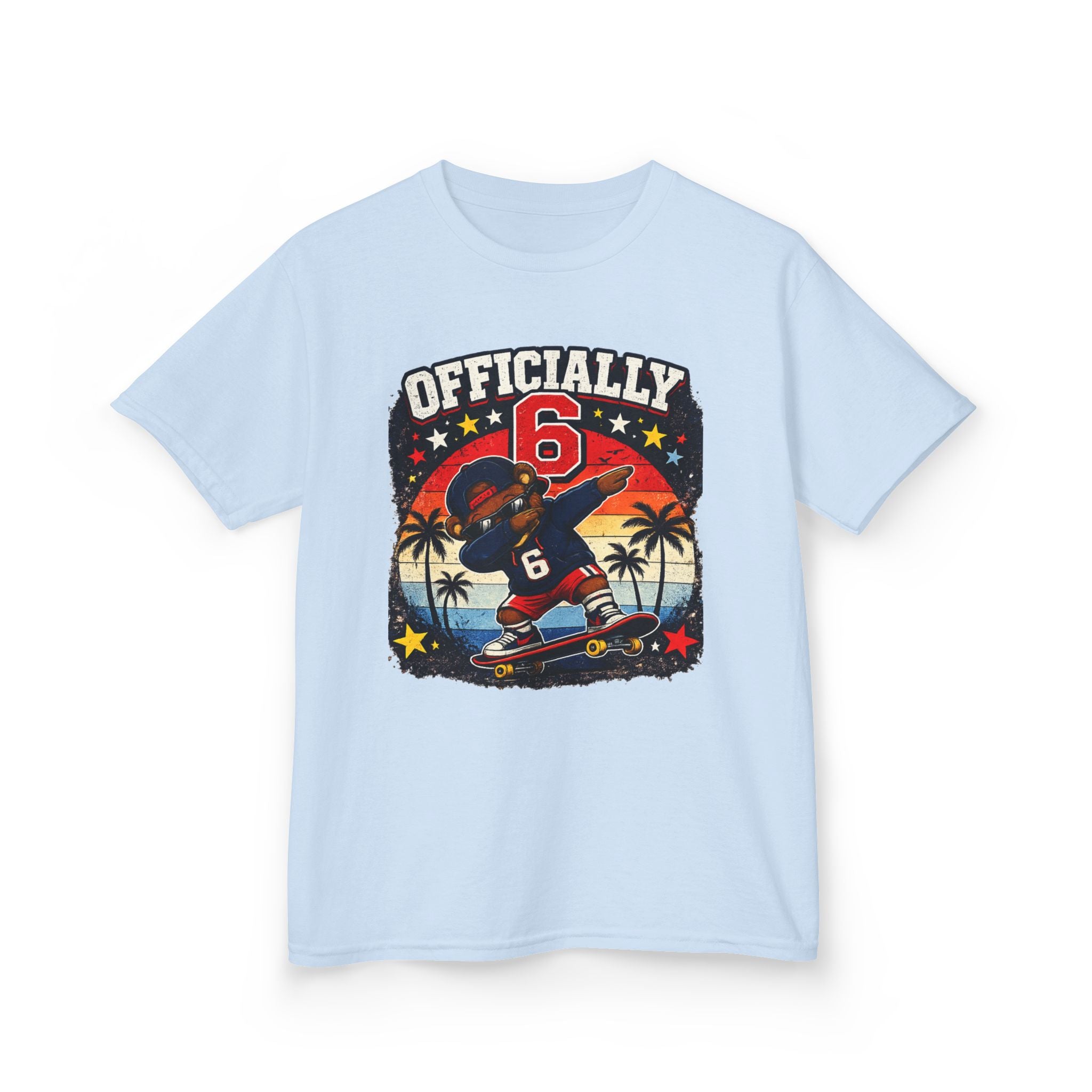 Kids Tee  "Officially 6" Skateboard Birthday Shirt with Palm Sunset