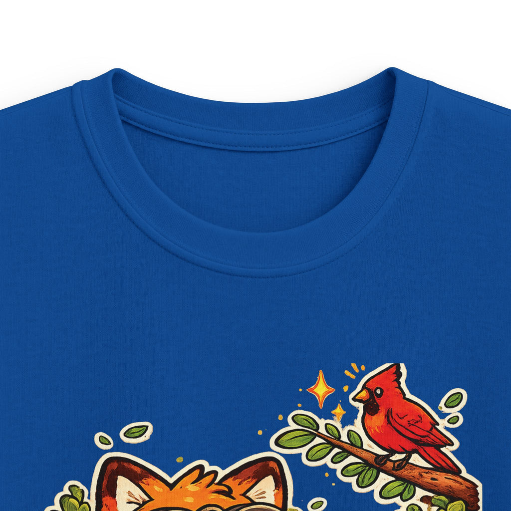 Kids Funny Tee "Always Curious" Fox & Cardinal Graphic design t-shirt