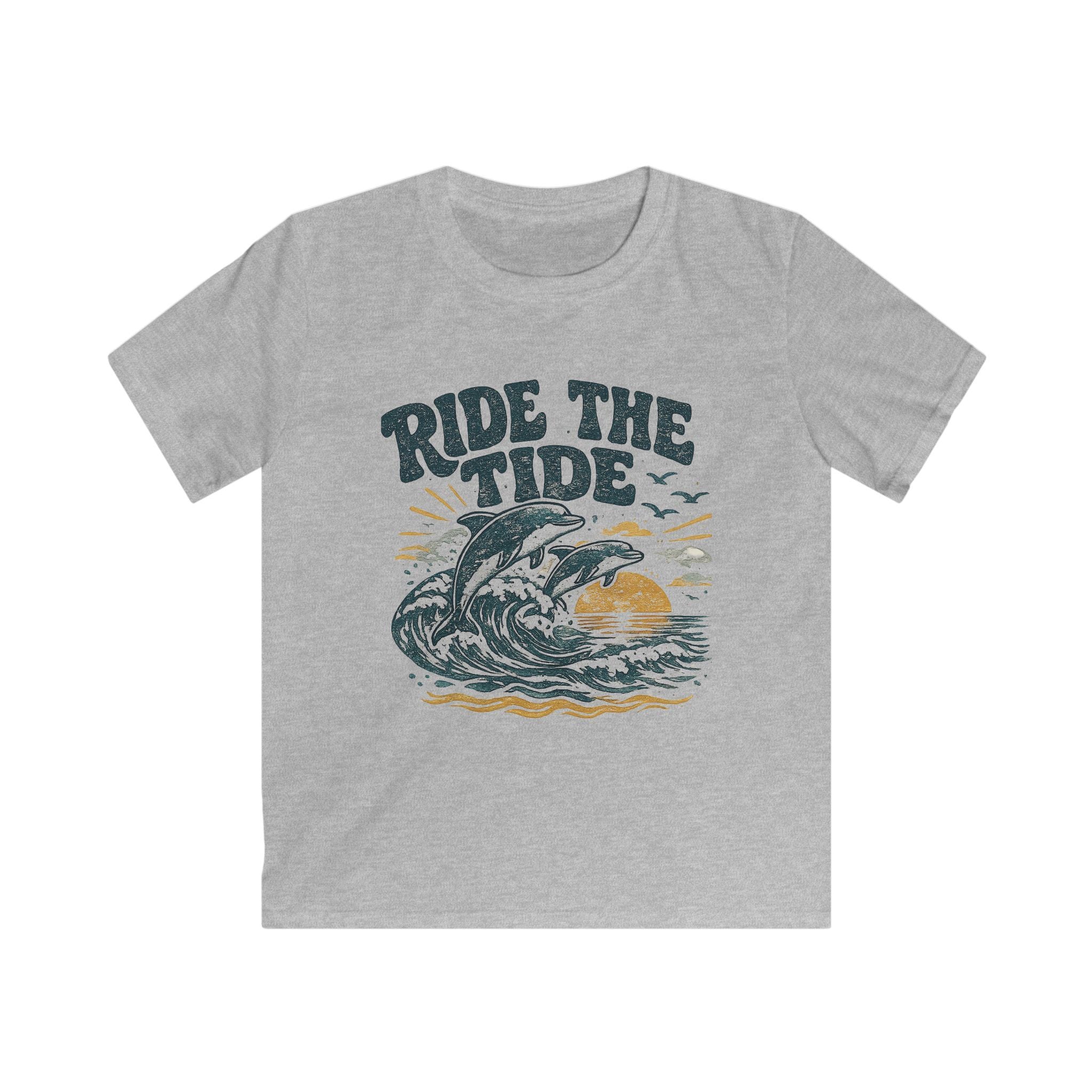 Kids Tee "Ride the Tide" Dolphin Surf Boys & Girls Graphic T-Shirt