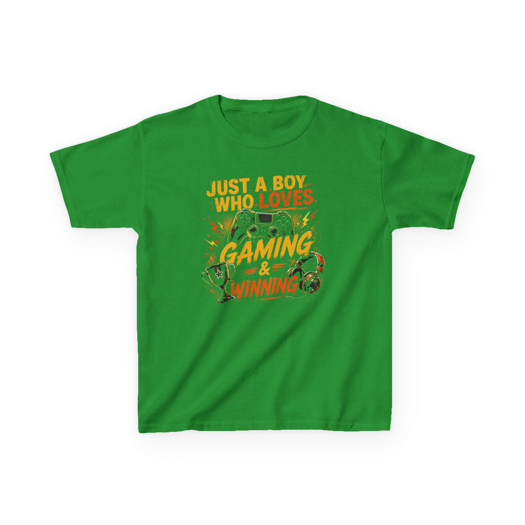 Just a Boy Who Loves Gaming & Winning Graphic kids Gamer T-Shirt Design