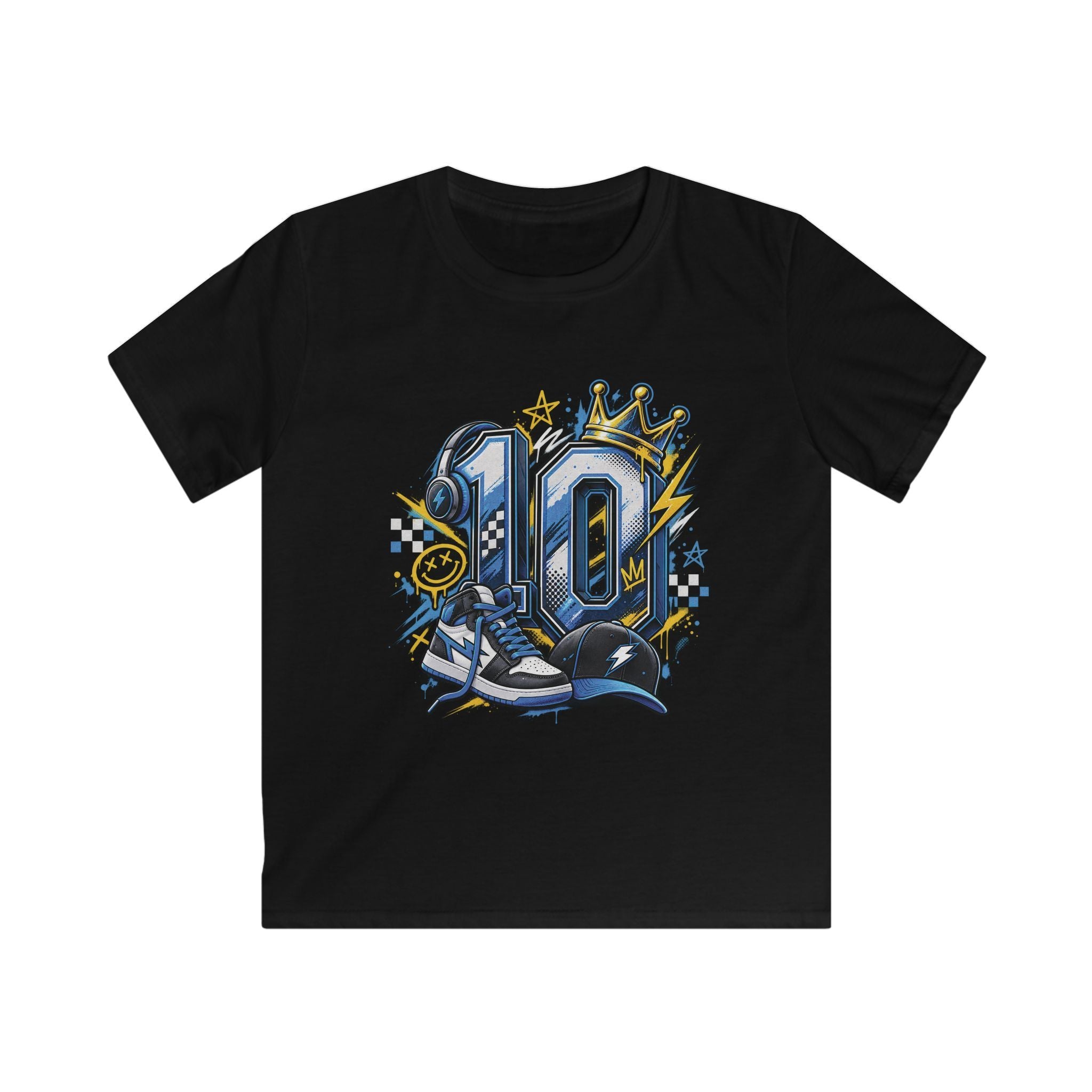 Kids 10th Birthday Racing Tee - Number 10 Crown & Sneakers Graphic