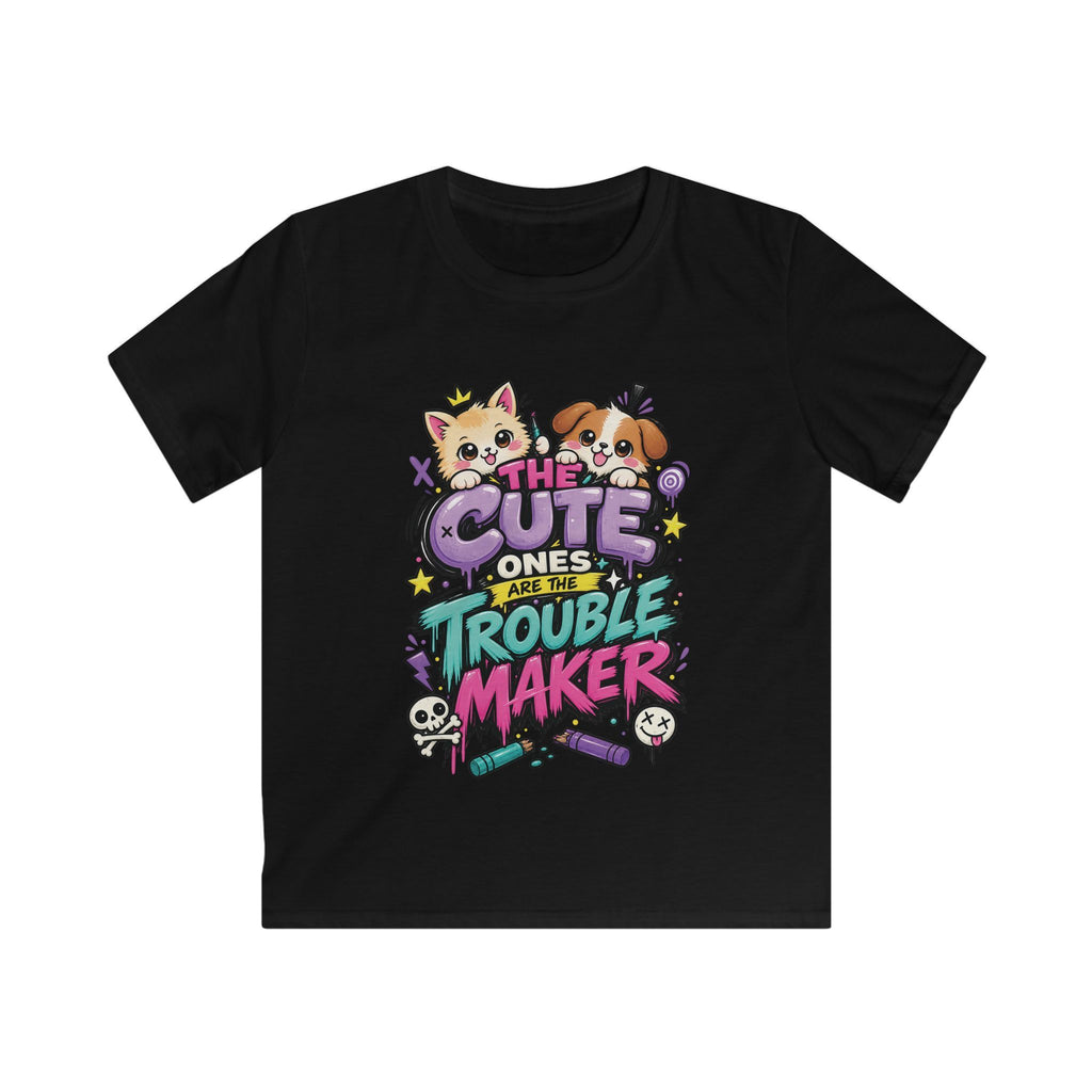 Cute Puppy & Kitten "The Cute Ones Are The Trouble Maker" Graphic Girls T-Shirt