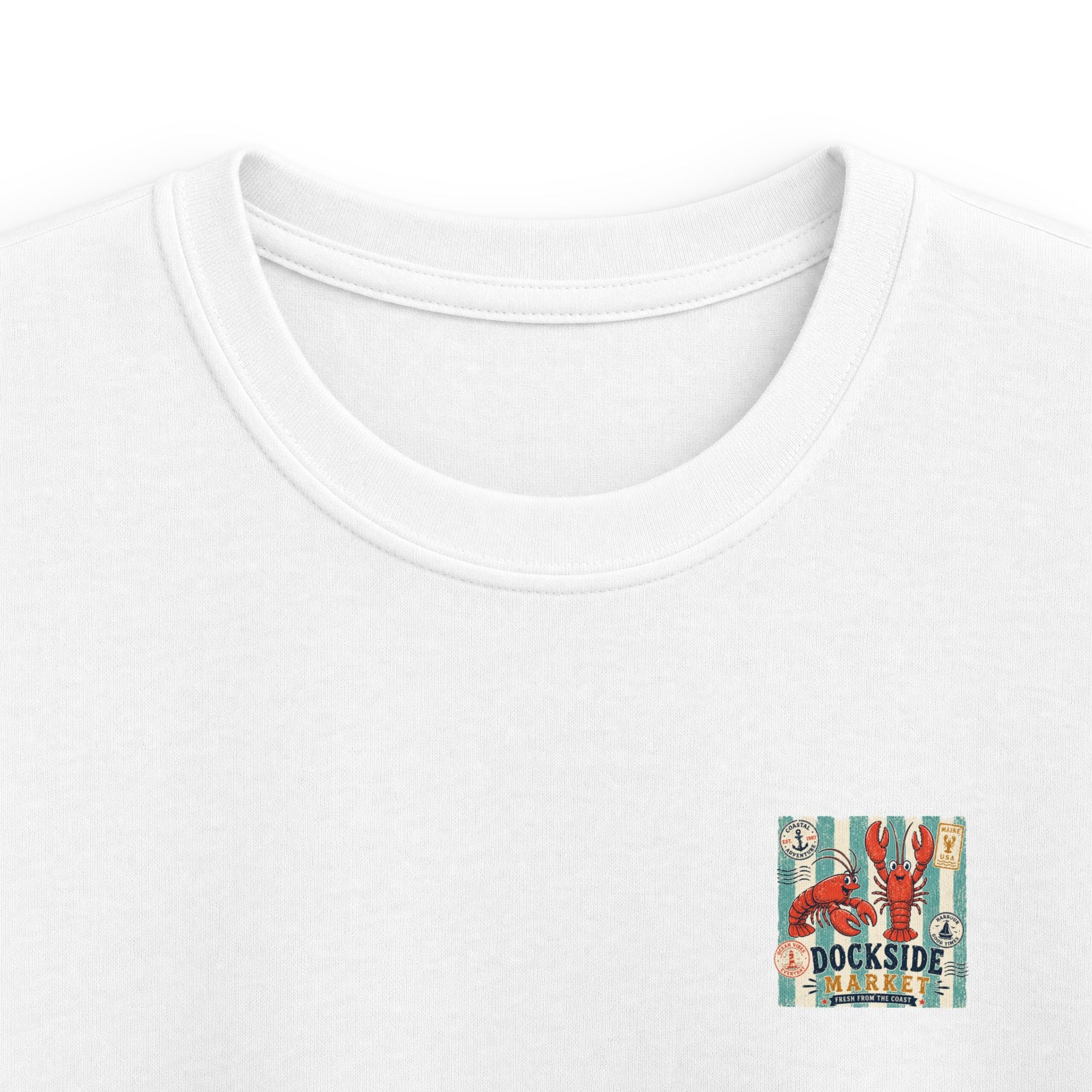 "Dockside Market" Kids Tee Retro Lobster Beach Graphic T-Shirt