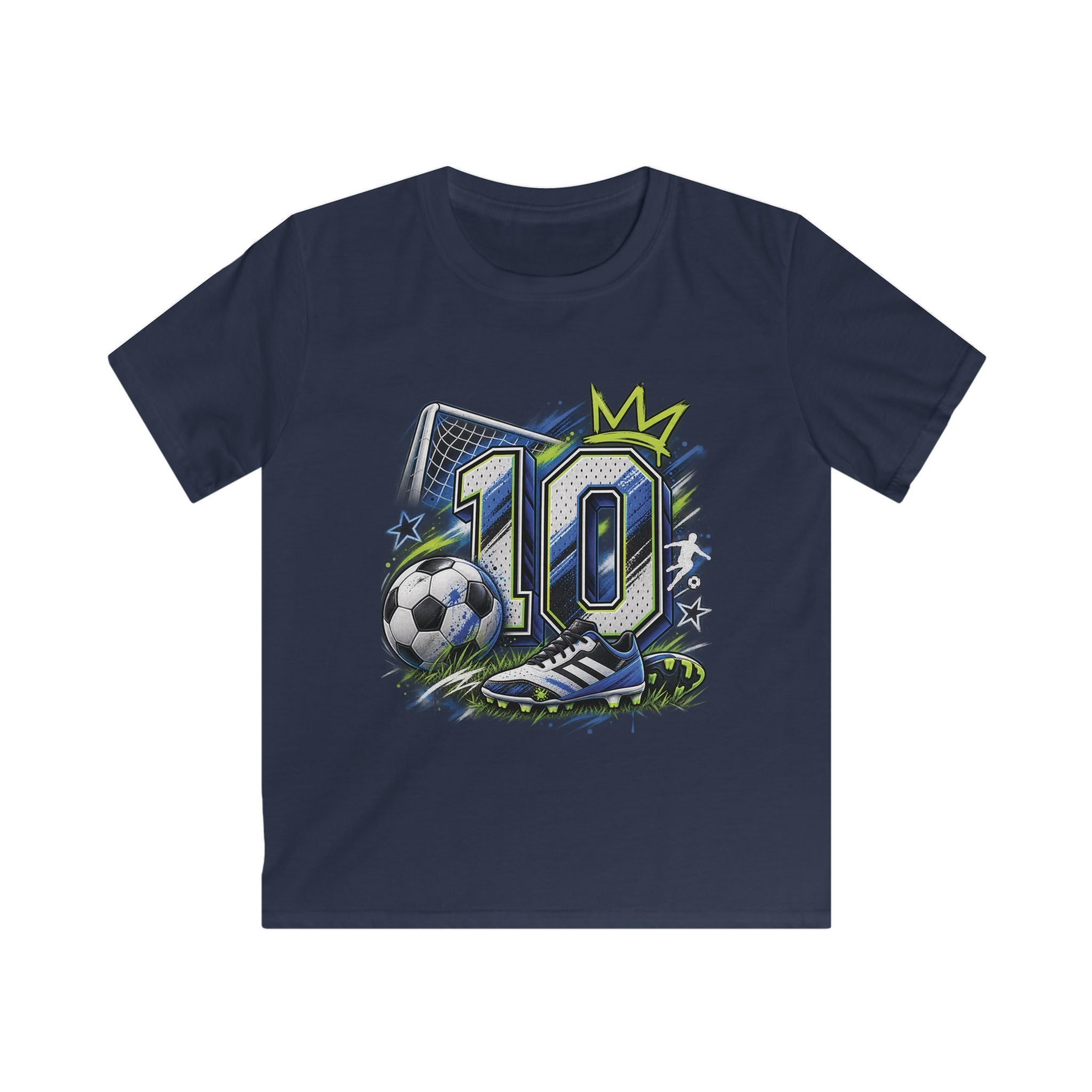 Kids Birthday Soccer Number 10 Tee Youth Soccer Shirt with Ball & Cleat Graphic