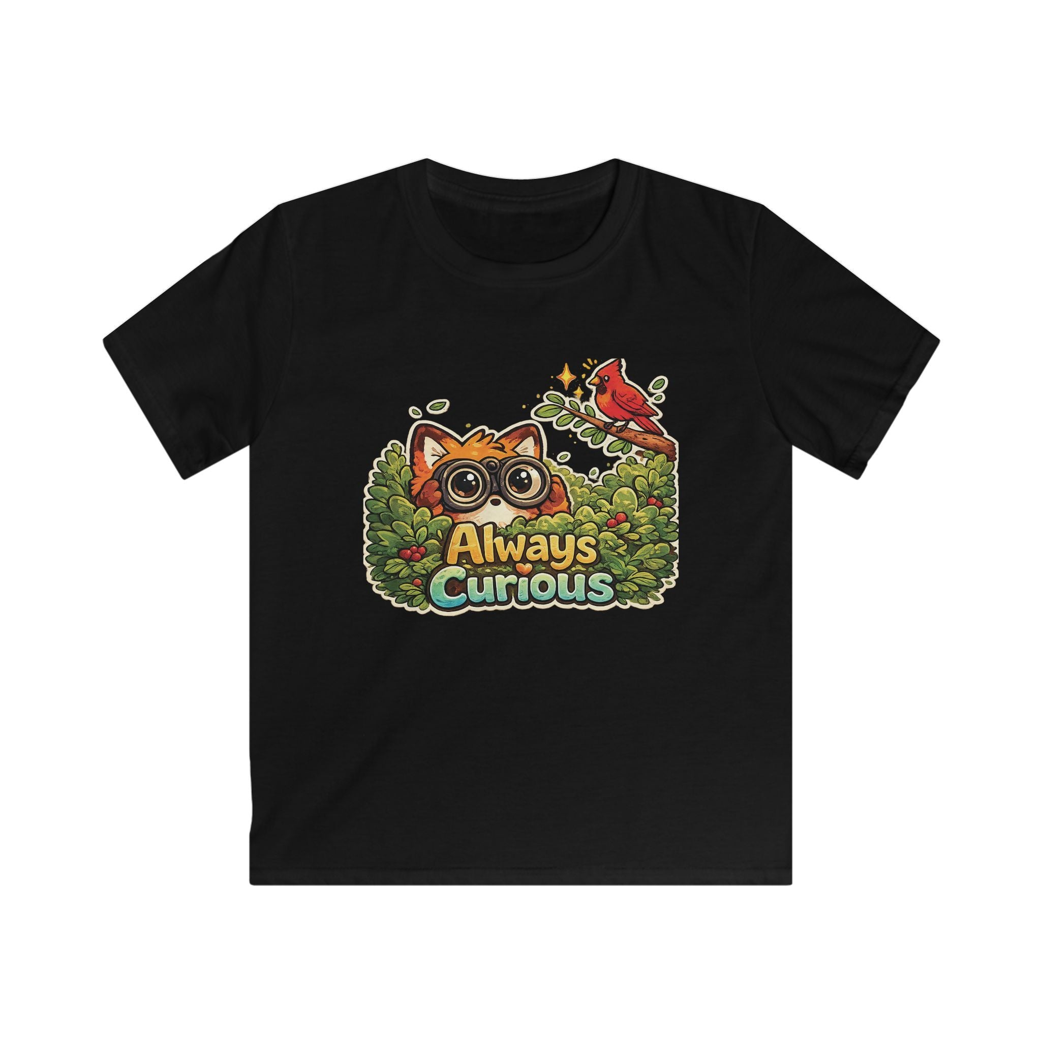 Kids Funny Tee "Always Curious" Fox & Cardinal Graphic design t-shirt