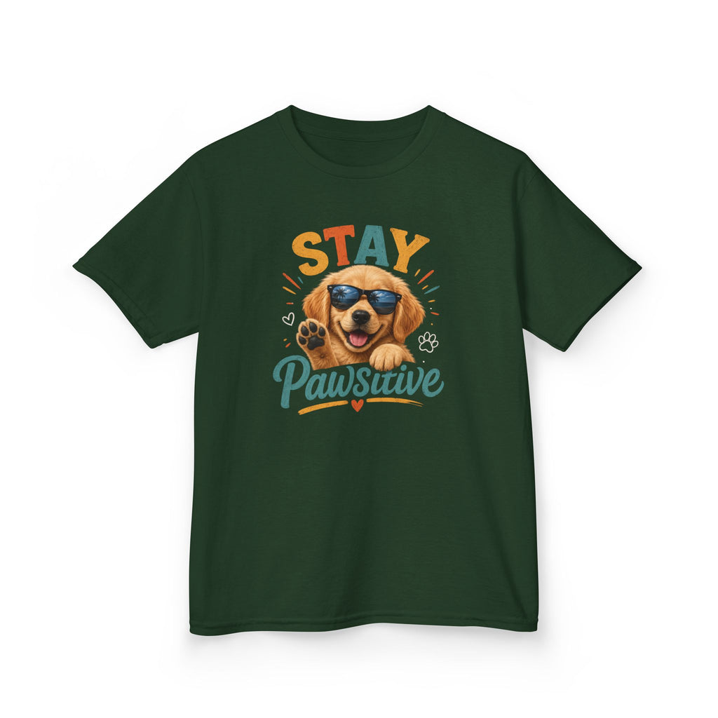 Kids T-Shirt "Stay Pawsitive" Cool Dog Cute Graphic Tee for Boys & Girls