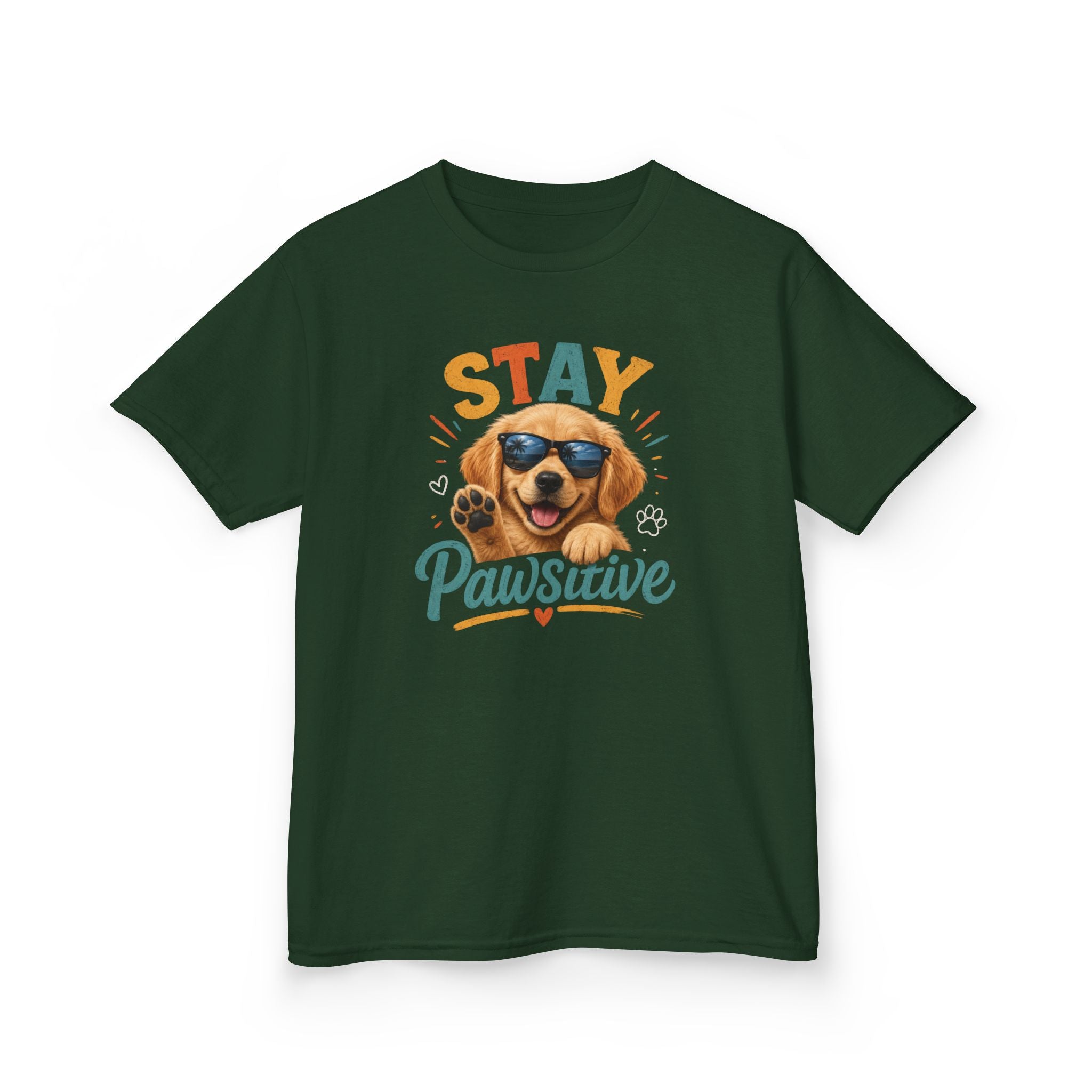 Kids T-Shirt "Stay Pawsitive" Cool Dog Cute Graphic Tee for Boys & Girls