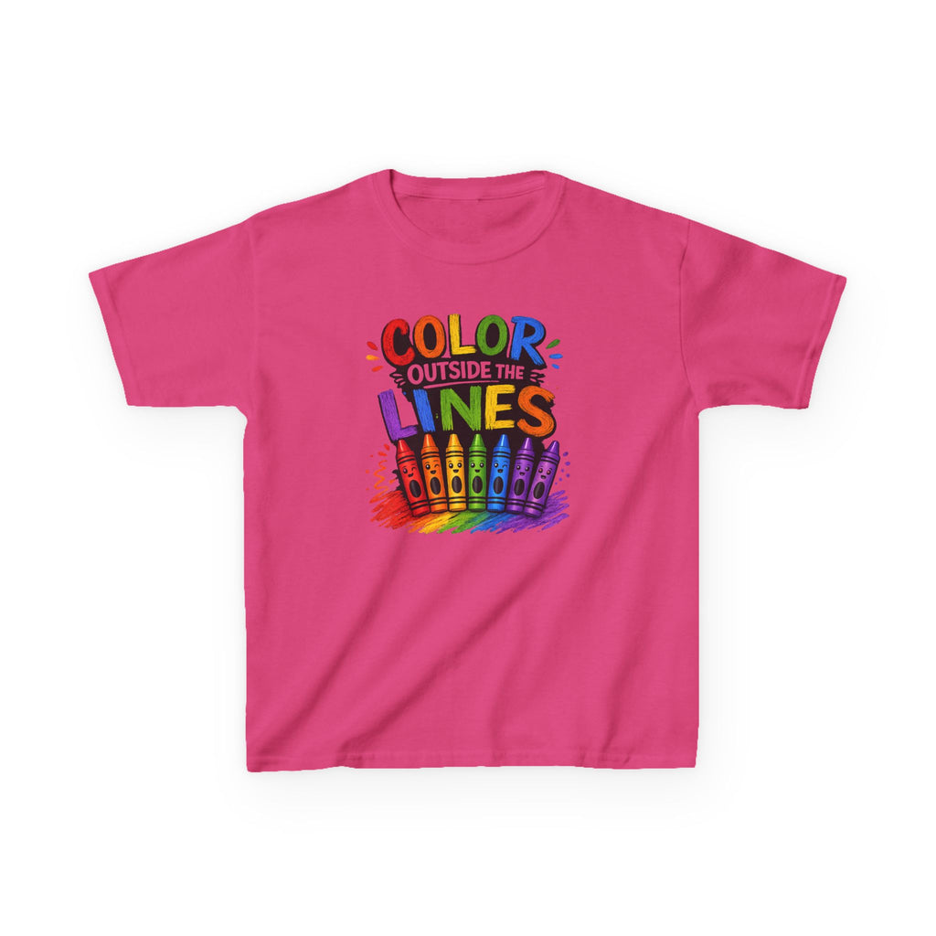 Kids "Color Outside the Lines" Graphic T-Shirt Rainbow Crayon Art Tee