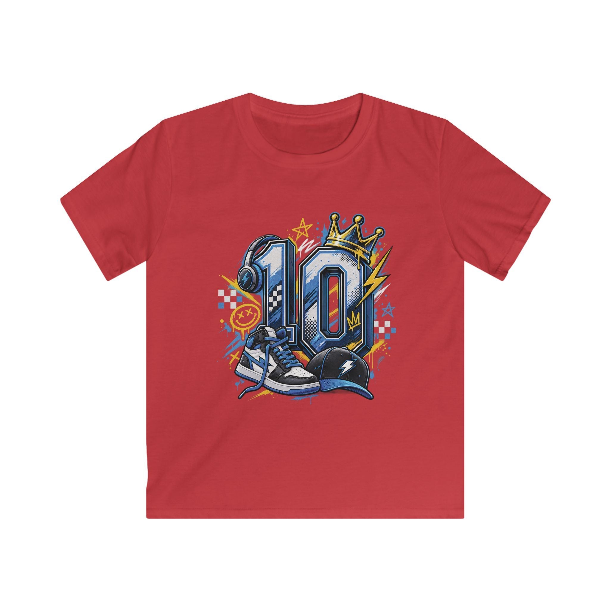 Kids 10th Birthday Racing Tee - Number 10 Crown & Sneakers Graphic