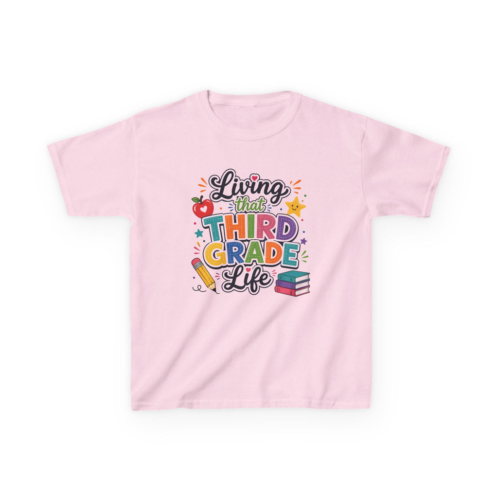 Kids "Living That Third Grade Life" T-Shirt Girls & Boys Colorful Back-to-School Tee